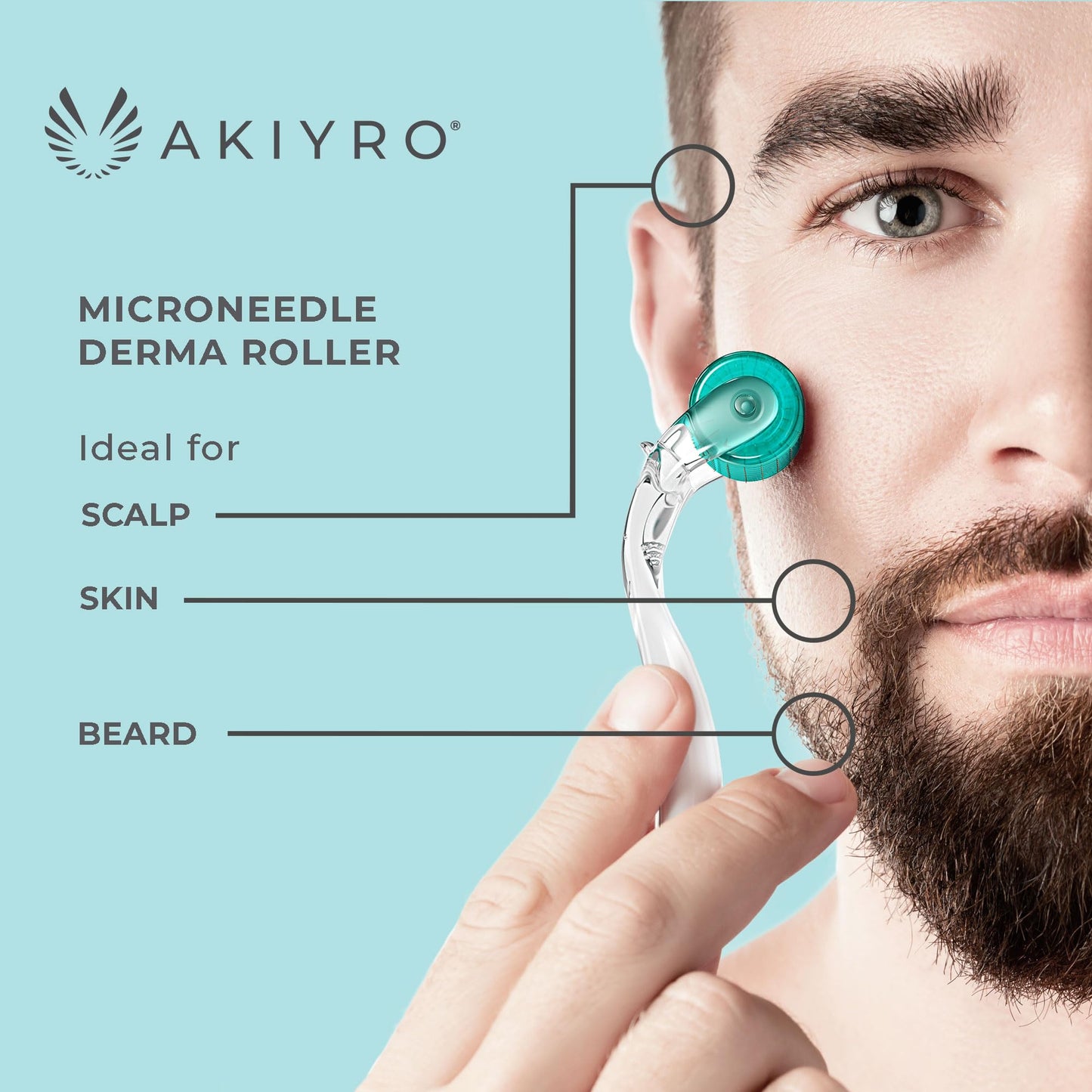 AKIYRO Derma Roller 0.30mm - Microneedle Roller with Storage Case - 192 Micro Needling Dermal Tool for Face, Beard, Scalp & Body - At Home Microneedling Skin Care Device for Women & Men (Green) - Medaid International