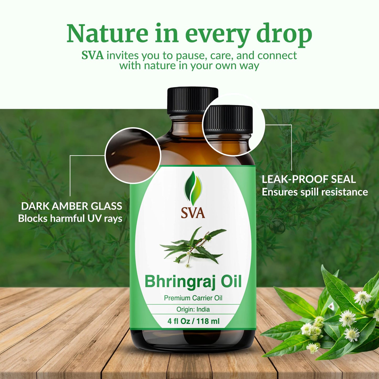 SVA Bhringraj Premium Carrier Oil 4oz (118ml) With Dropper for Hair Oiling, Scalp Massage & Skin Care - Medaid International