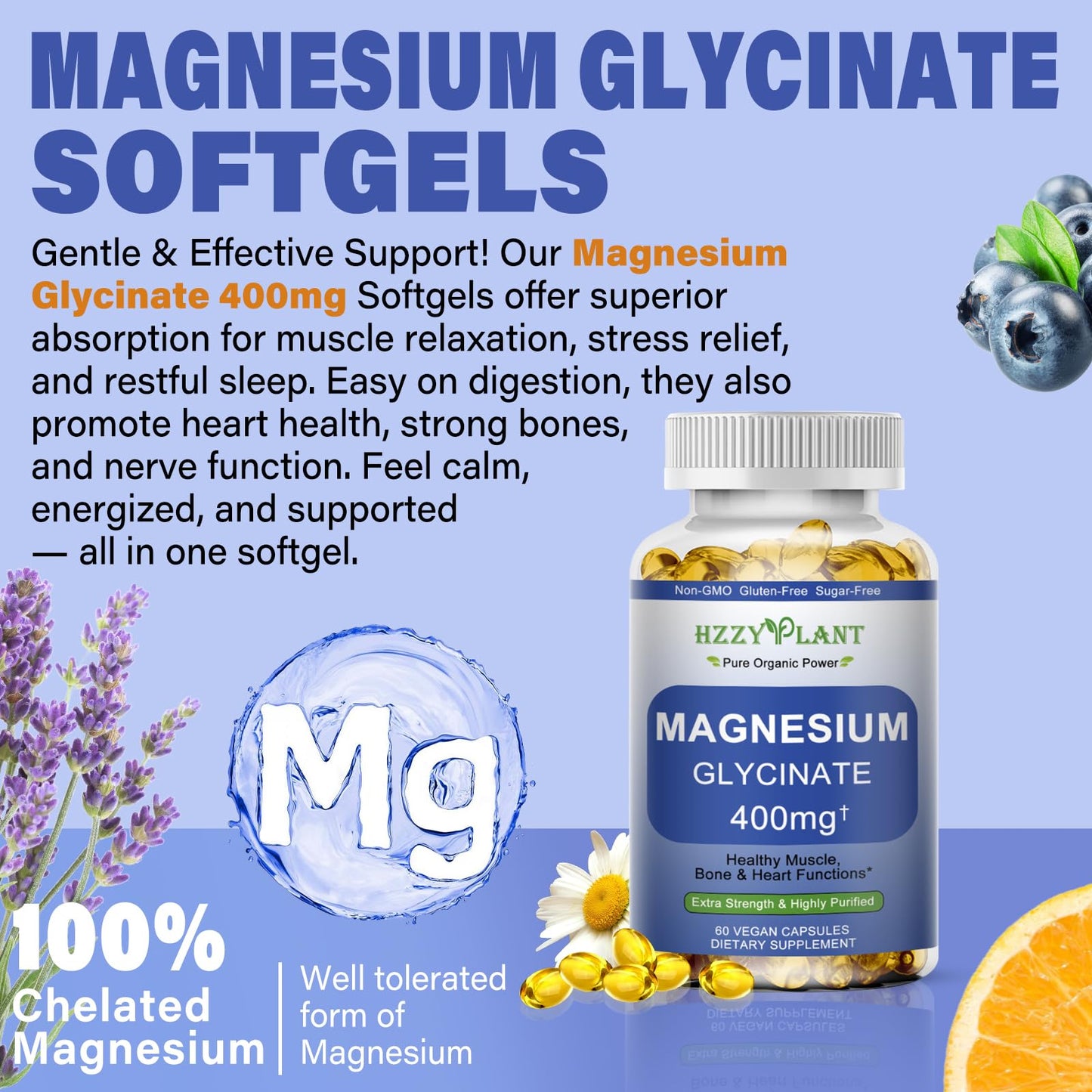 Magnesium Glycinate Softgels, High Absorption Magnesium Glycinate 400mg Supplement for Muscle, Heart, Sleep & Bone Support, Bisglycinate Softgel Capsules Supplement, Vegan, Non-GMO, 2 Month Supply - Medaid International