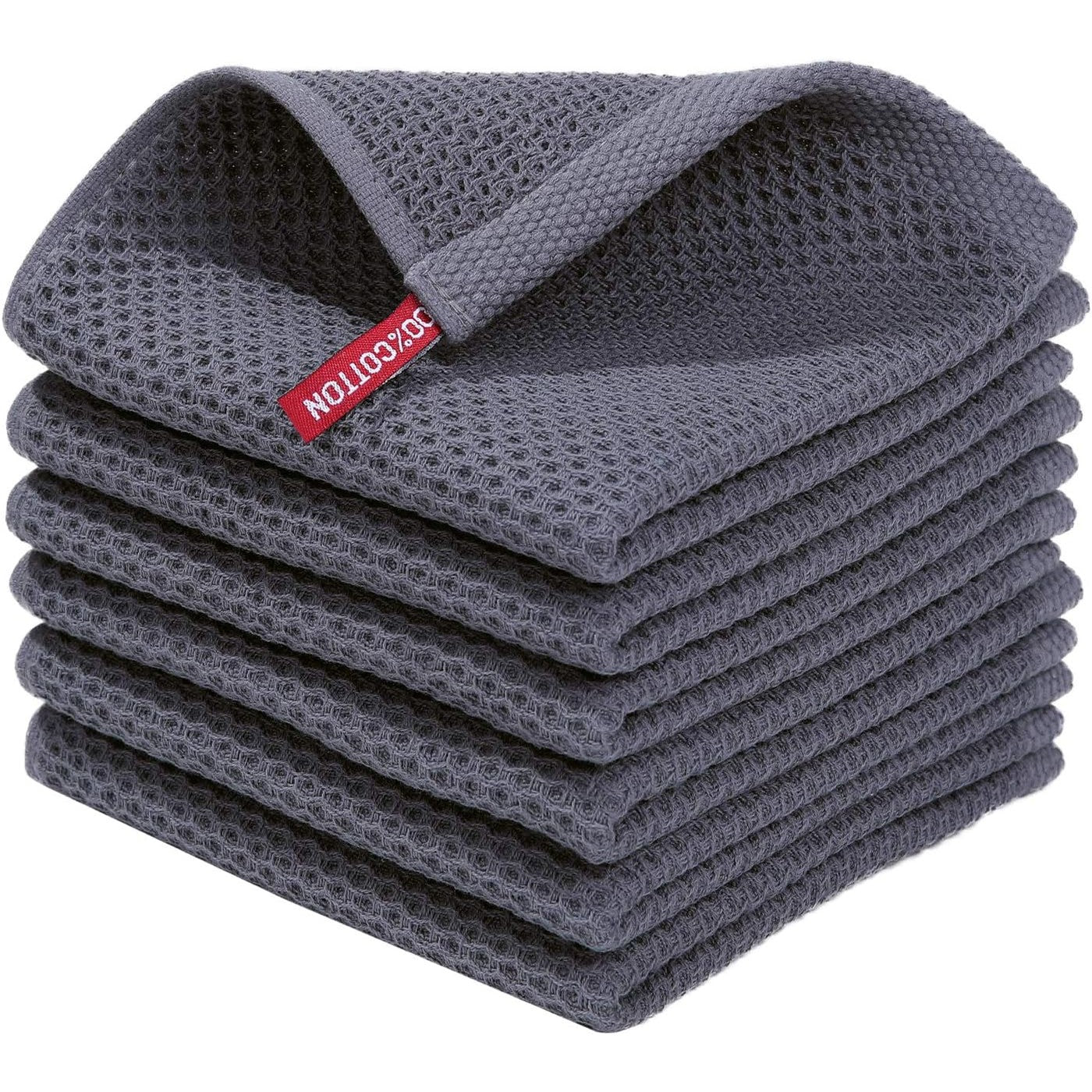 Homaxy 100% Cotton Waffle Weave Kitchen Dish Cloths, Ultra Soft Absorbent Quick Drying Dish Towels, 12x12 Inches, 6-Pack, Dark Grey - Medaid International