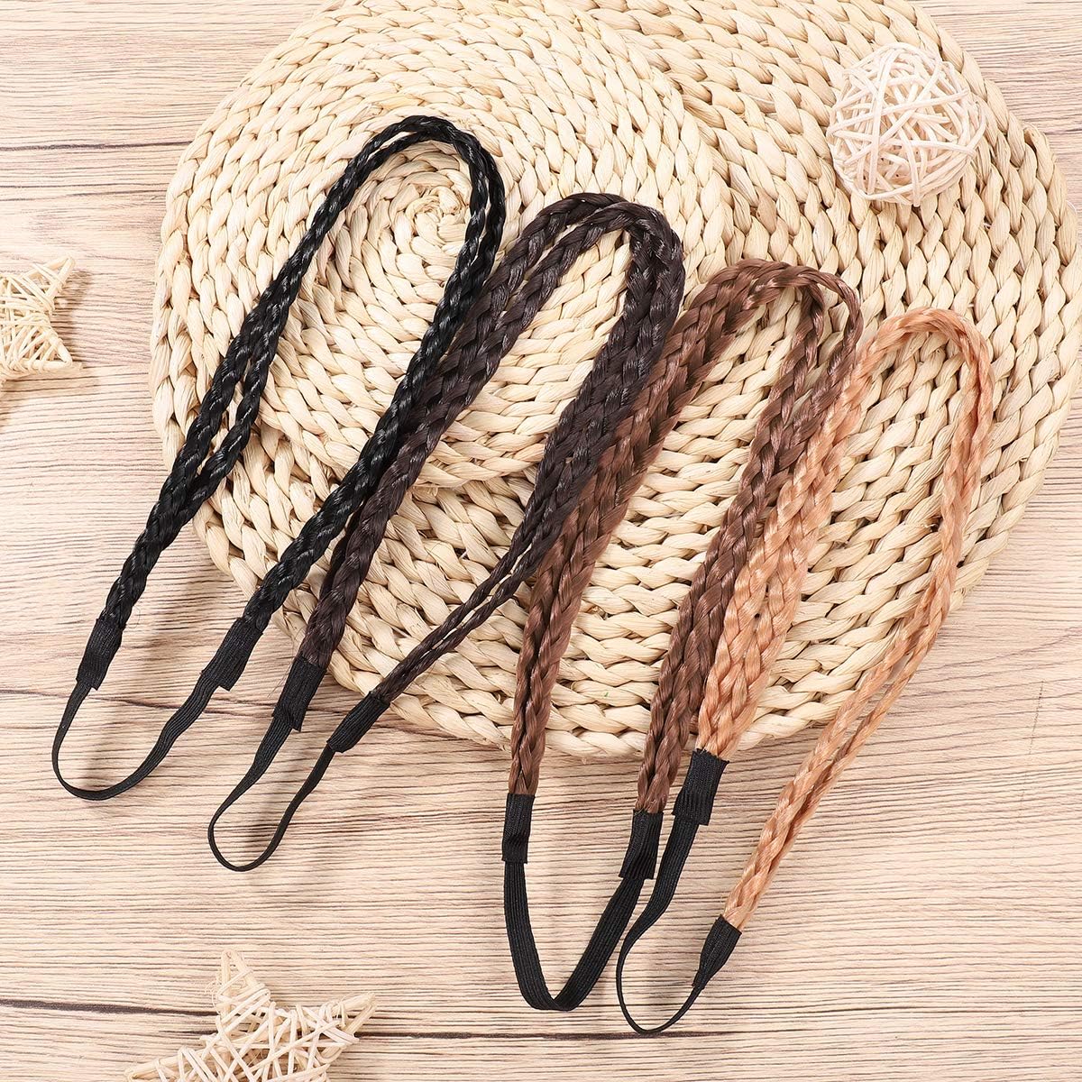 TERRIFI 4 Pcs Hand-Woven Hair Bands, Double Braided Twisted Hairbands, Braids Elastic Stretch Hairpiece, Boho Bohemian Style Hair Accessory, Suitable for Woman Girls