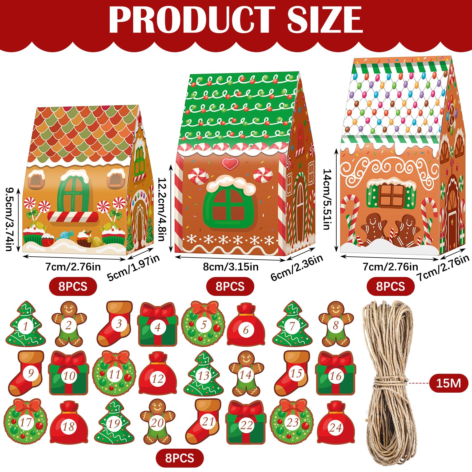 Woanger 24 Empty Advent Calendar Boxes to Fill, Christmas DIY Advent Calendar 24 Days Countdown Gift Xmas Gingerbread House Candies Treats Boxes for 2025 Xmas Holiday Decor(Classic Style) - Medaid International