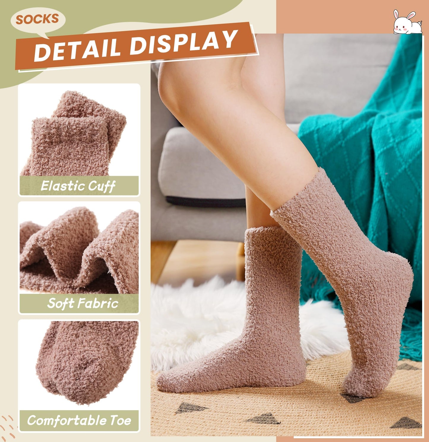 Velice Womens Fuzzy Socks Soft Cozy Fluffy Slipper Winter Warm Plush Sleeping Christmas Socks(Black/Grey) - Medaid International