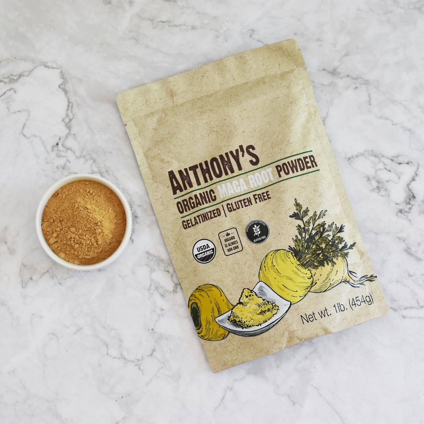 Anthony's Organic Maca Root Powder, 1 lb, Gelatinized for Enhanced Bioavailability, Gluten Free, Non GMO - Medaid International