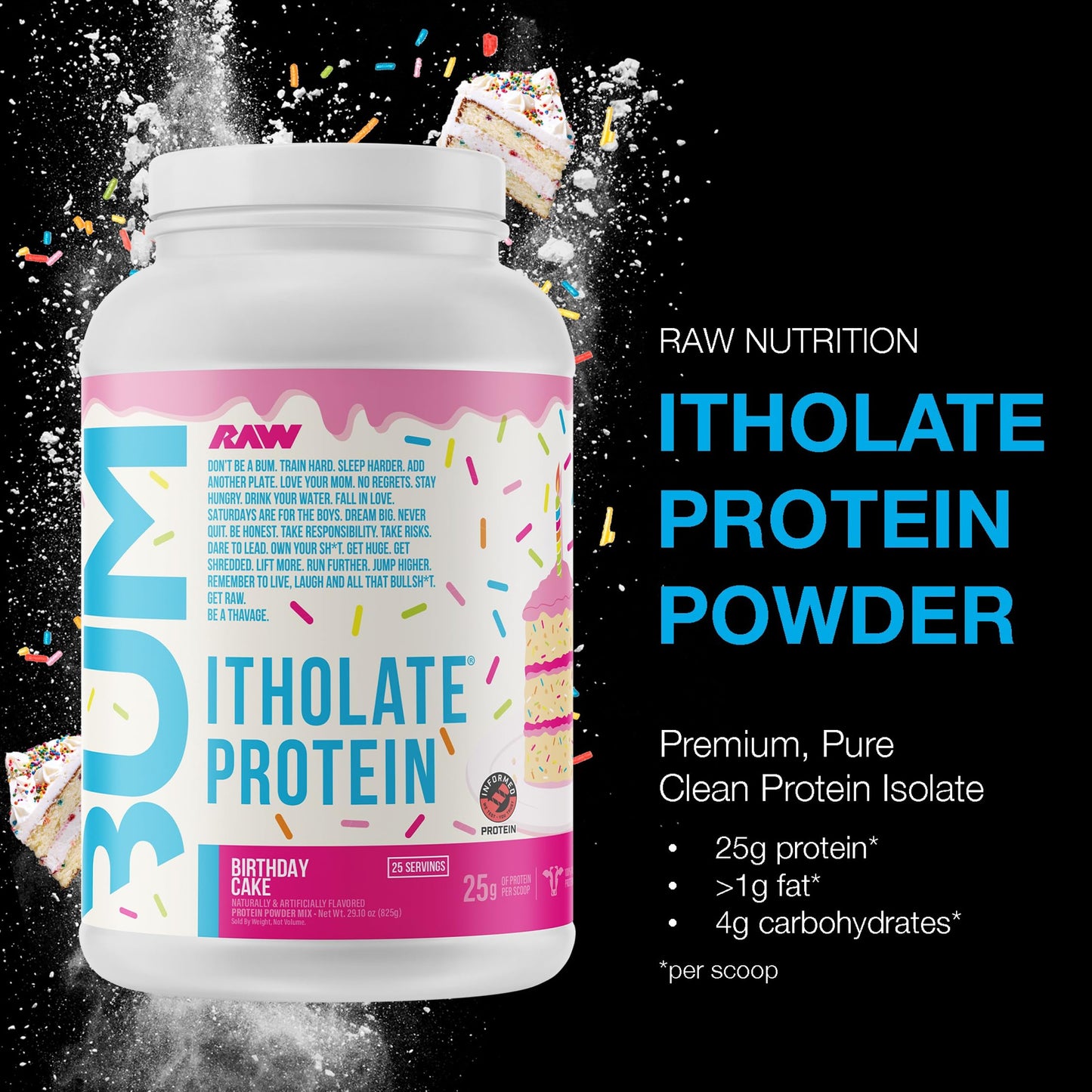 RAW Whey Isolate Protein Powder, Birthday Cake (CBUM Itholate Protein) - 100% Grass-Fed Sports Nutrition Powder for Muscle Growth & Recovery - Low-Fat, Low Carb - 25 Servings - Medaid International