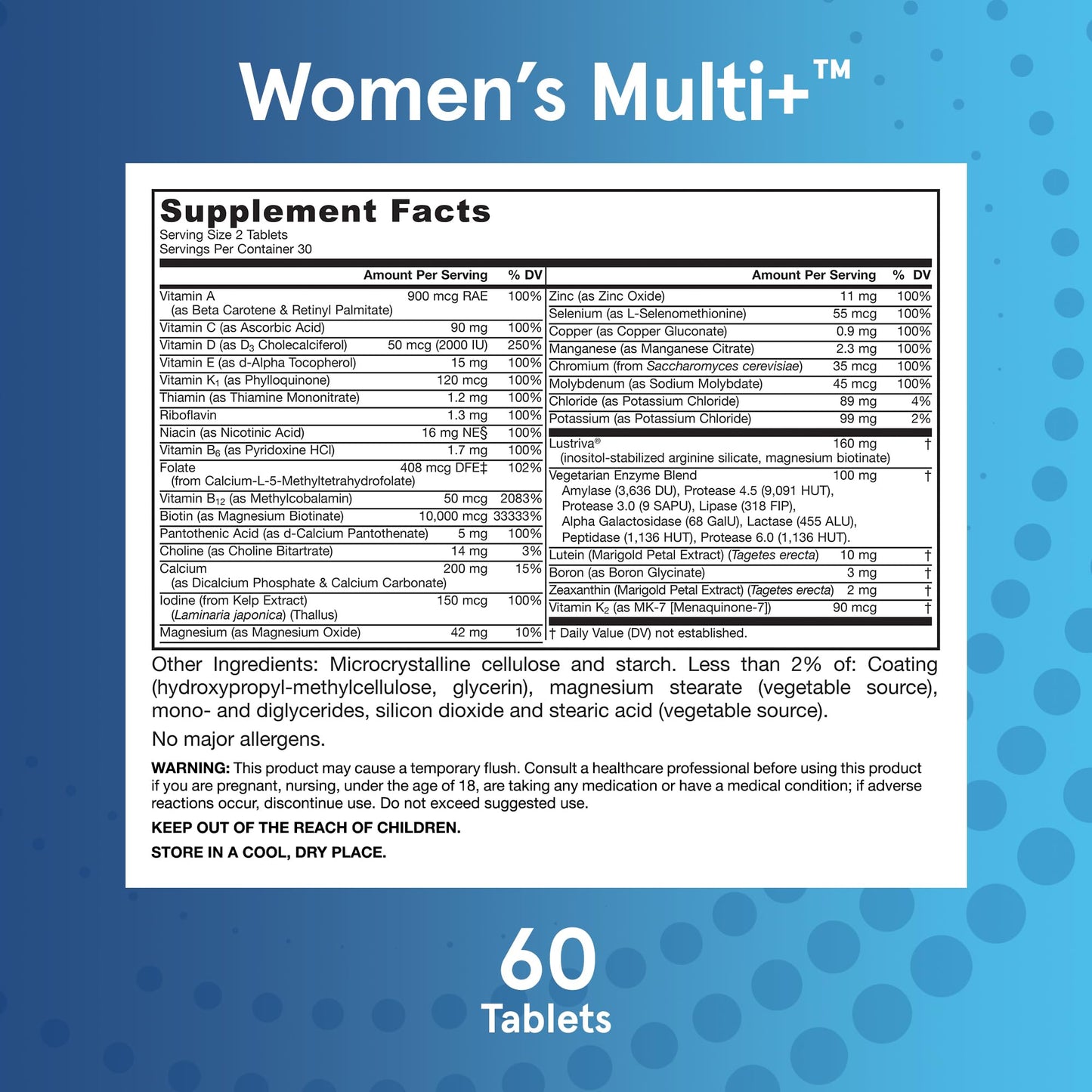 Jarrow Formulas Women's Multi+ Lustriva Hair Growth for Women, Vitamin A, D, Zinc & Lutein, 60 Tablets, 30 Day Supply - Medaid International