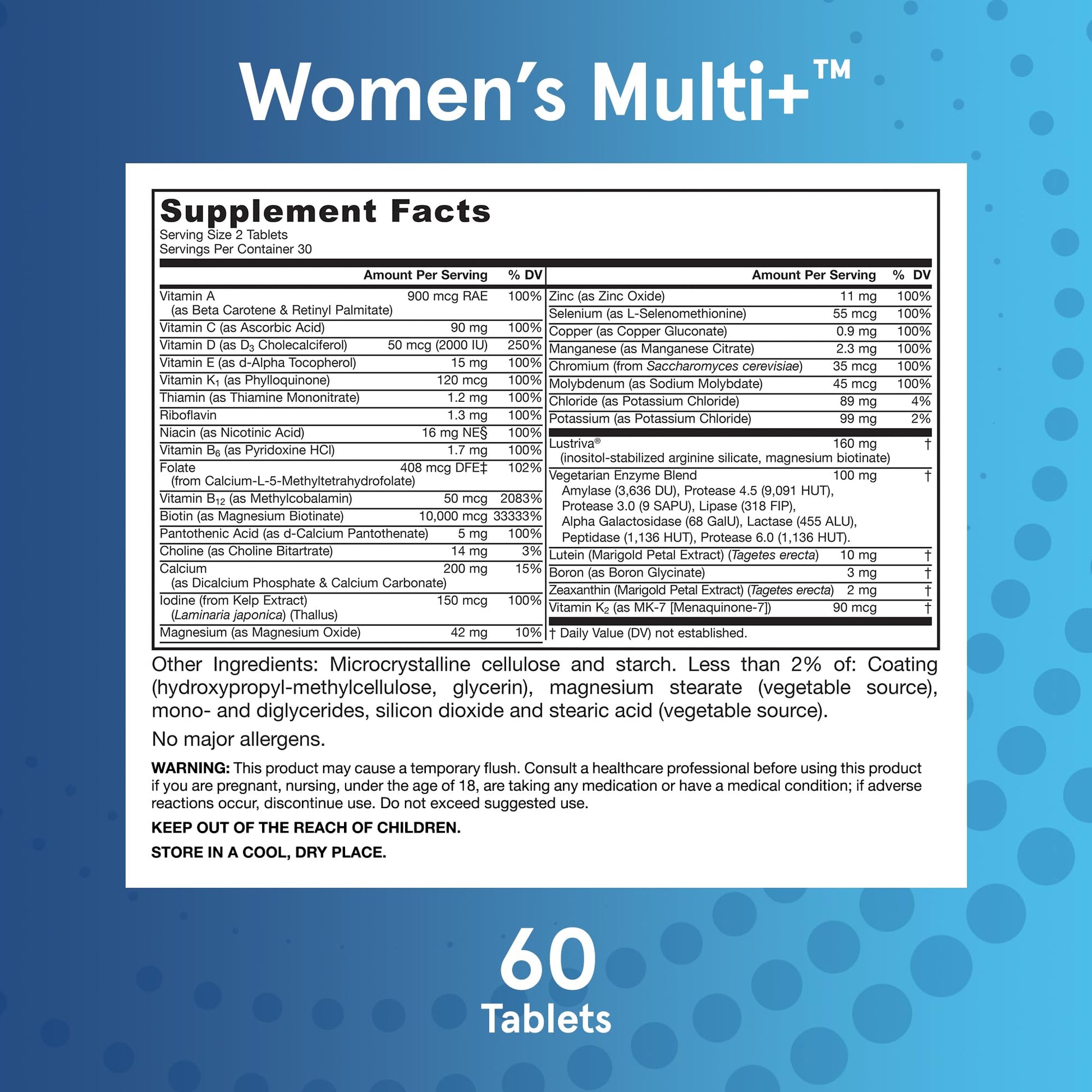 Jarrow Formulas Women's Multi+ Lustriva Hair Growth for Women, Vitamin A, D, Zinc & Lutein, 60 Tablets, 30 Day Supply - Medaid International