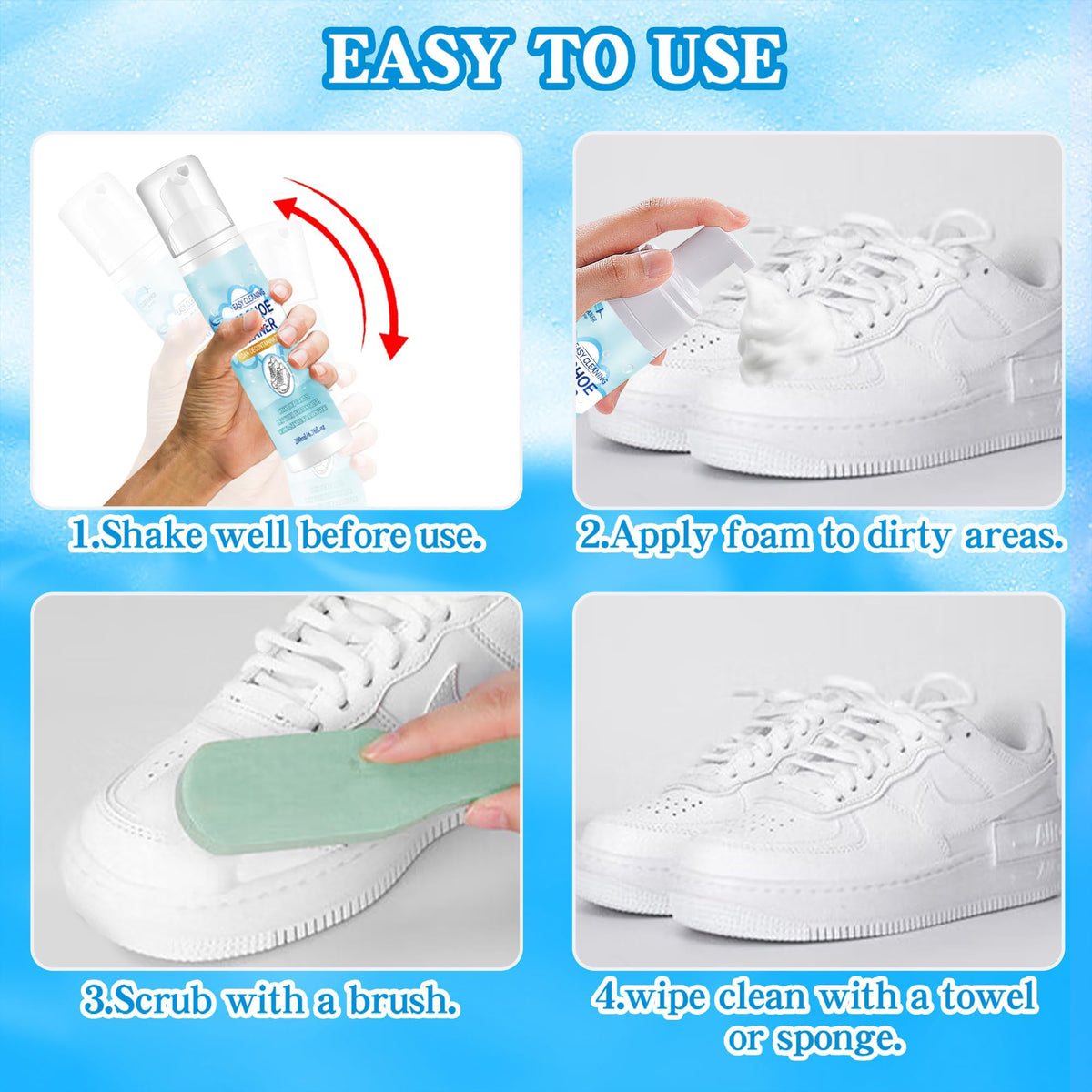 Shoe Cleaner Kit, White Sneakers Cleaner with Brush and Towel, 6.76 Oz, Removes Dirt and Stains from Leather, Knit, Boots, Canvas, Suede, PU
