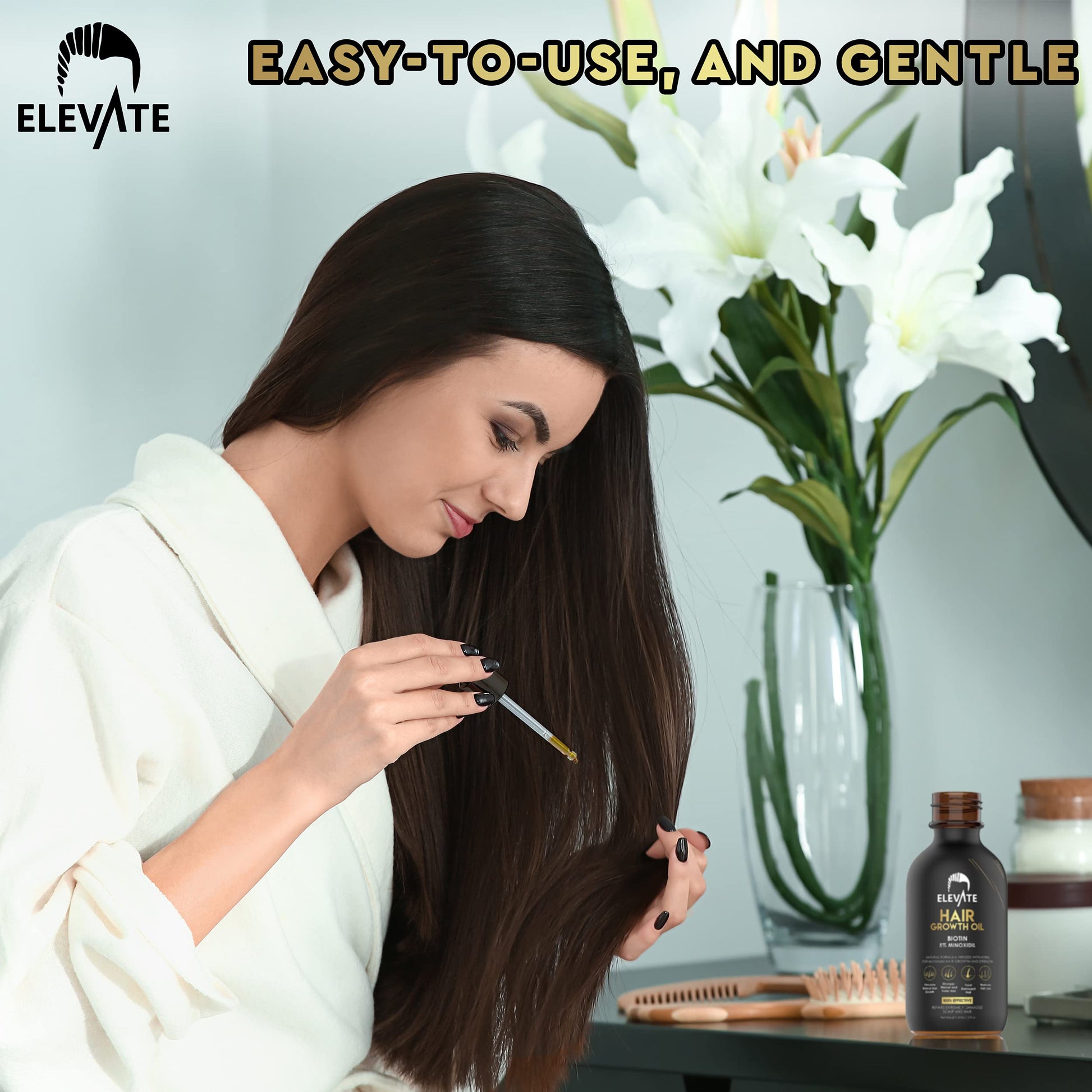 Elevate Hair Regrowth Treatment 5% Minoxidil Solution - Biotin Serum Hair Growth Oil for Men & Women - Thicker Fuller Stronger Hair - Stops Hair Loss & Thinning - Natural Hair Thickening Treatment 1oz - Medaid International