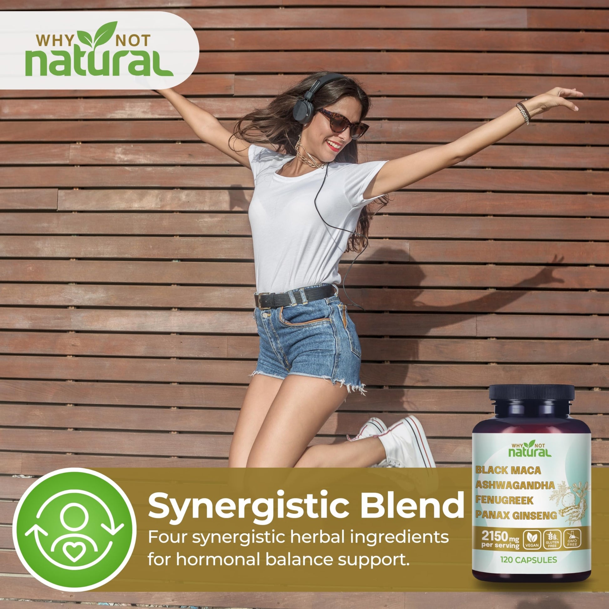 Why Not Natural 4-in-1 Organic Black Maca Root, Ashwagandha, Fenugreek, Panax Ginseng Capsules, Supplement for Men and Women - Medaid International