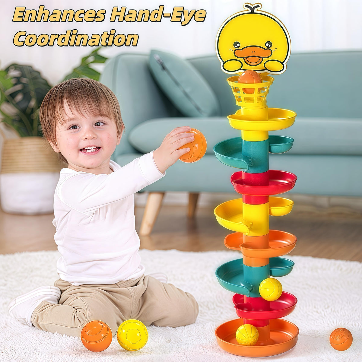 Rolling Ball Tower Toy for Baby and Toddler 1-4 Years Old | Boosts Fine Motor Skills and Hand-Eye Coordination, Safe for Kids, Durable Plastic Construction