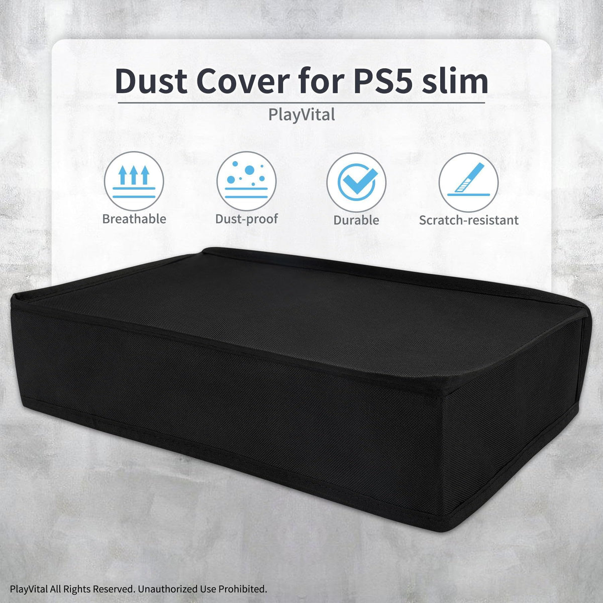 KASTWAVE Horizontal Dust Cover for PS5 Slim Digital Edition, Soft Nylon Anti Scratch Waterproof Case with Magic Buckle Cable Port Opening, Backend Cutaway Design Washable Protective Case, Gray