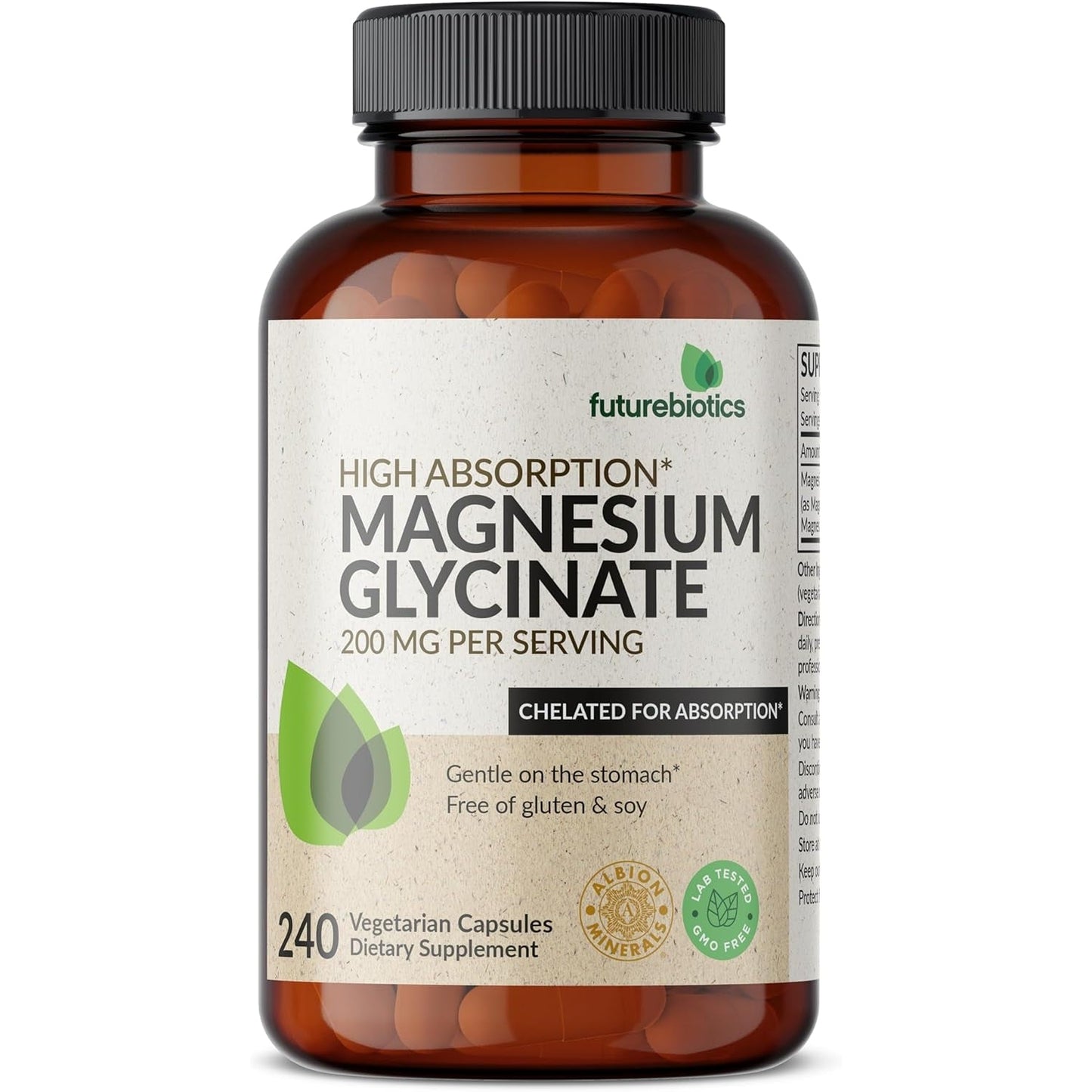 Futurebiotics Magnesium Glycinate 200 MG per Serving Chelated for High Absorption, Gentle On Stomach, Non-GMO, 60 Vegetarian Capsules - Medaid International