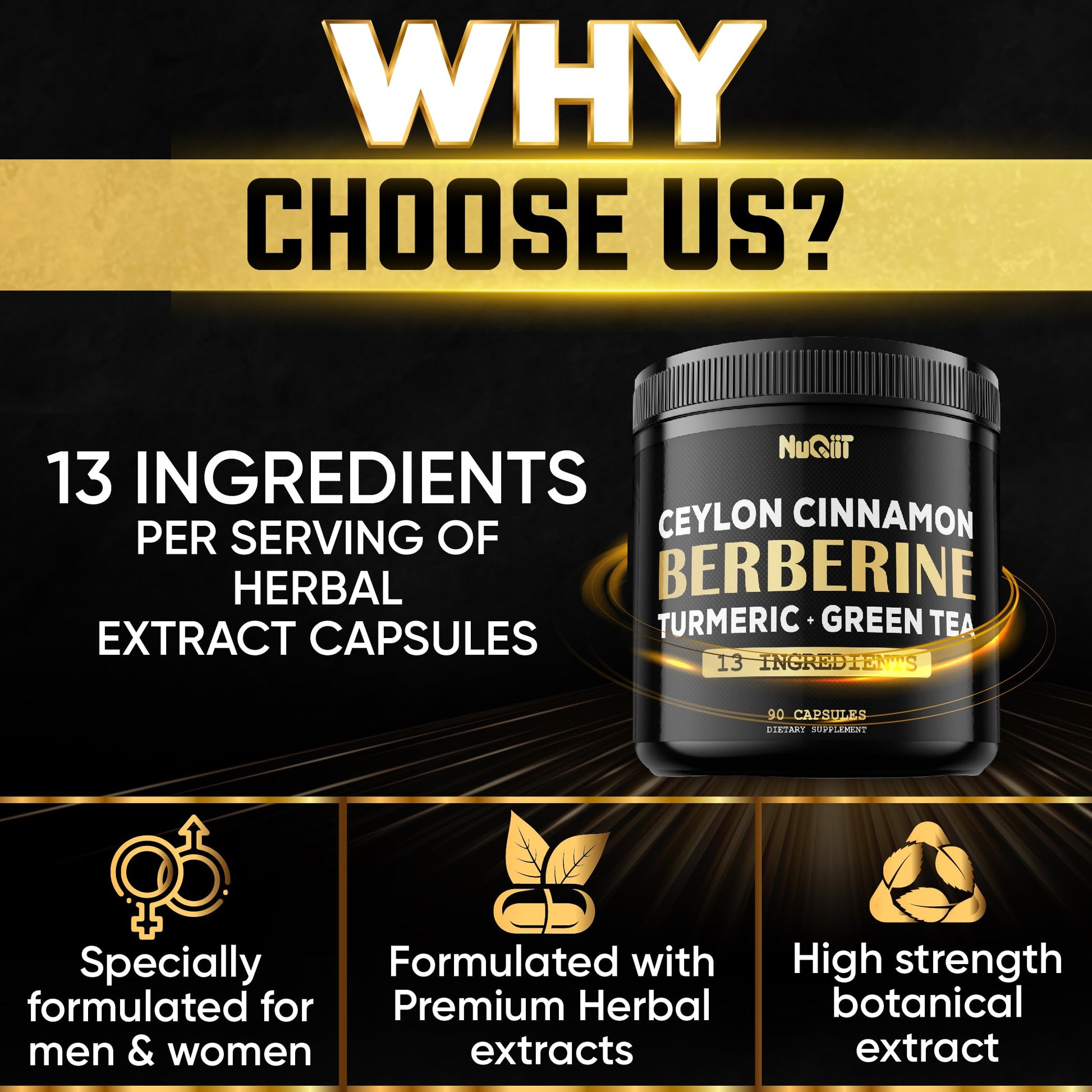 Berberine Supplement. Added Turmeric Curcumin, Green Tea & More - Support Heart Health, Body Management & Immune System - 90 Capsules for 3 Month Supply - Medaid International