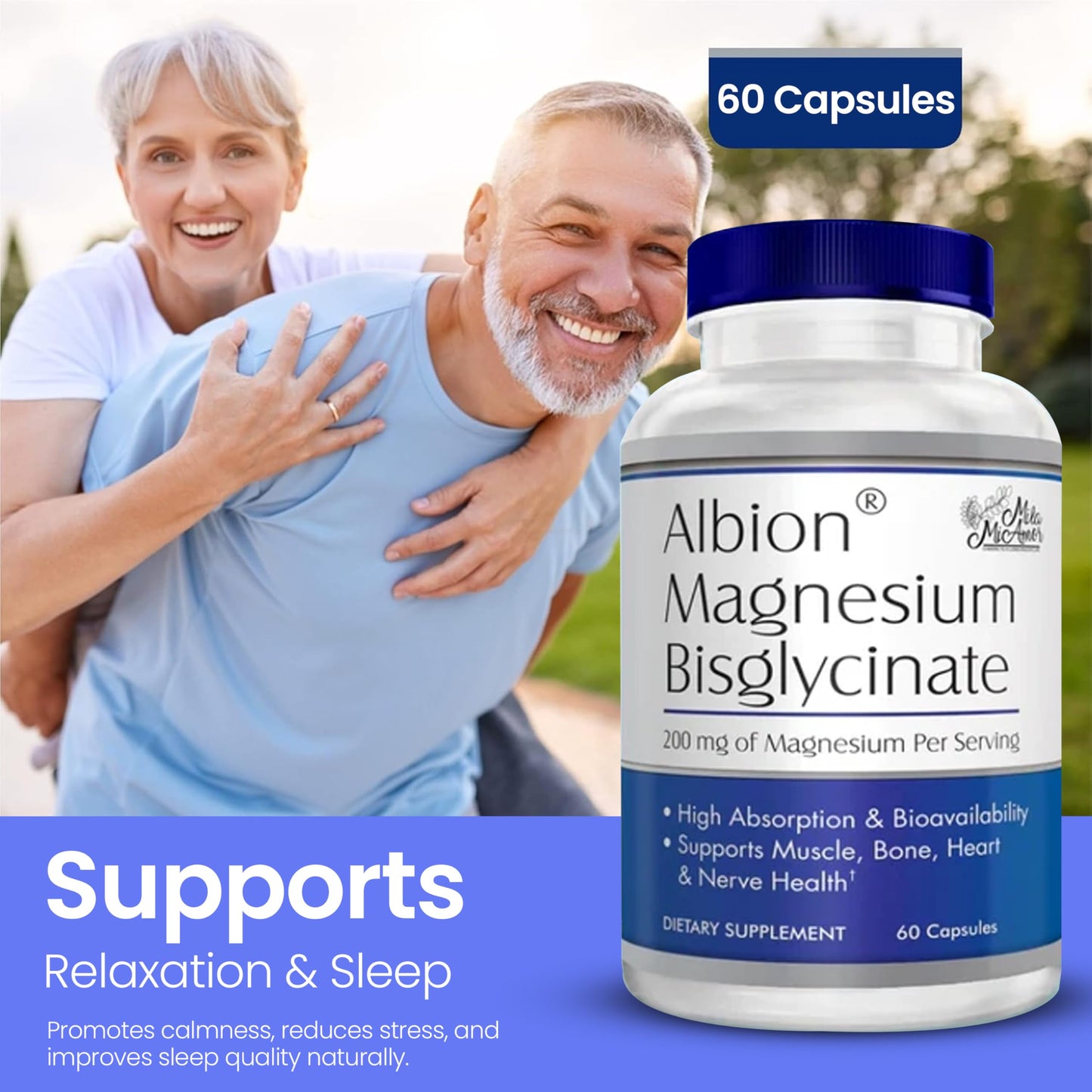 MilaMiAmor Albion® Magnesium Bisglycinate – Highly Absorbable Chelated Magnesium for Muscle, Nerve, Relaxation & Sleep Support – Gentle on Stomach, Vegan – 200mg per Serving, 60 Capsules - Medaid International