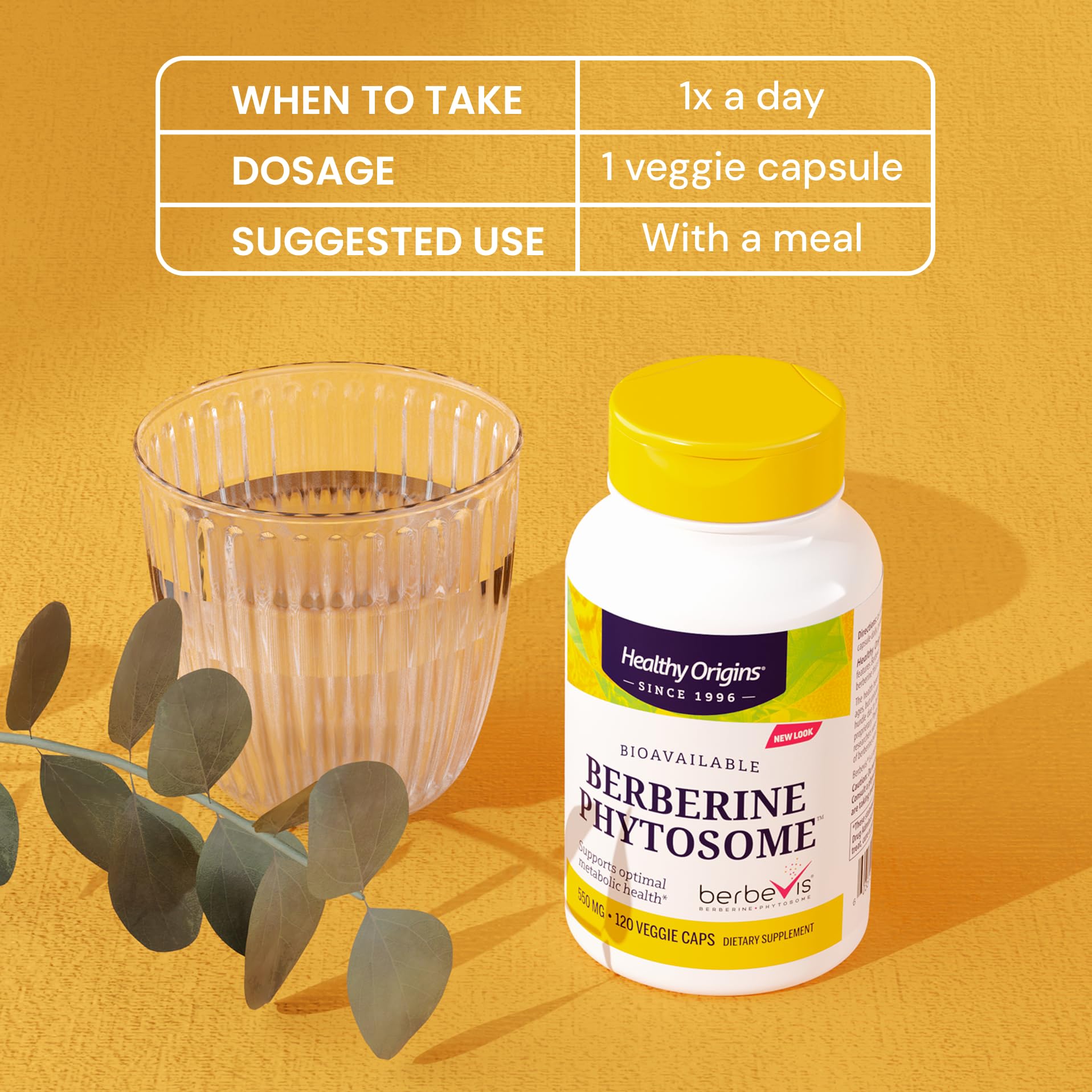 Healthy Origins Berberine Phytosome 550 mg (Berbevis), Berberine Supplement for Metabolic Support, Non-GMO, Vegan, 120 Veggie Caps - Medaid International