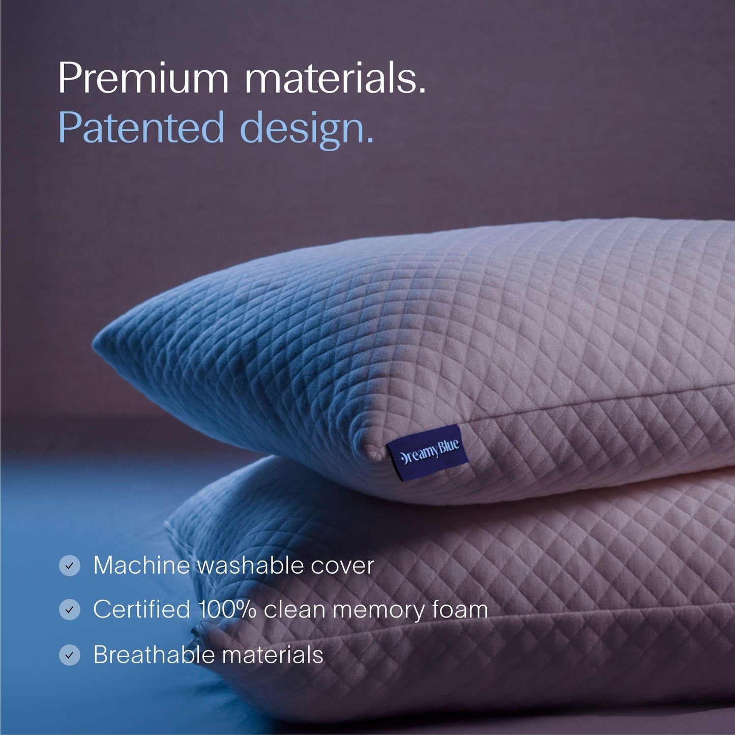 DreamyBlue Signature Pillow w/Adjustable Loft • Shredded Memory Foam Fill • Neutral Alignment for Side, Back, and Stomach Sleepers • Washable Bamboo Rayon Cover • CertiPUR-US Certified Foam (Queen) - Medaid International
