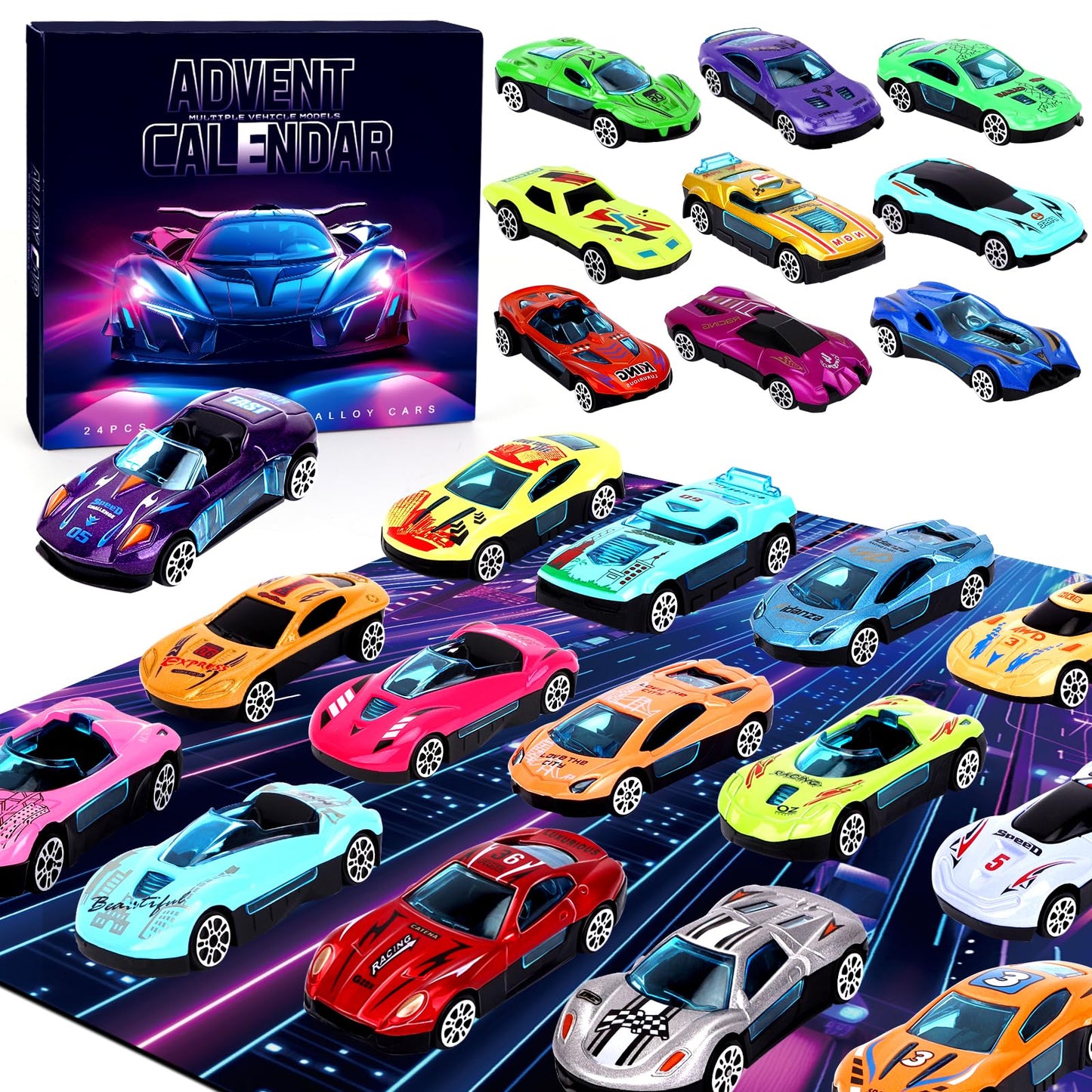 Advent Calendar Boys, 24 Pack Play Vehicles for Kids, Christmas Countdown Calendar, Ideal Gift for 3 4 5-7 8-12 Boys and Girls - Medaid International