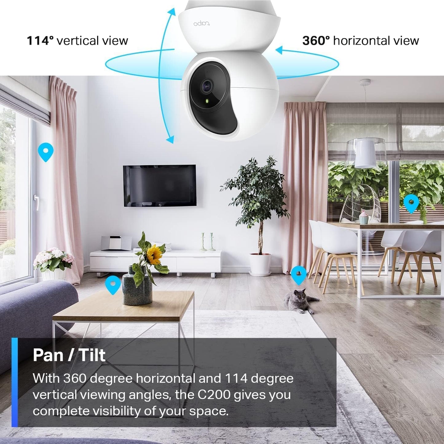 TP-Link Tapo Pan/Tilt Security Camera for Baby Monitor, Pet Camera w/Motion Detection, 1080P, 2-Way Audio, Night Vision, Cloud & SD Card Storage, Works with Alexa & Google Home (Tapo C200) - Medaid International