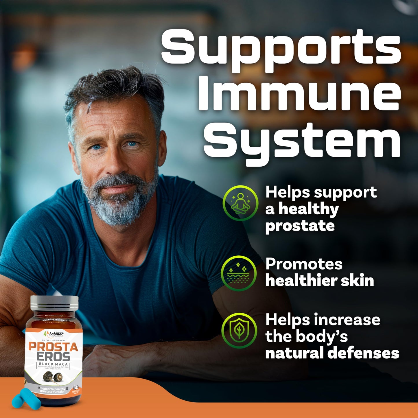 Prosta Eros - ProstaEros- Prostate Support Supplement - 7 Natural Ingredients- Black Maca, Saw Palmetto, Mashua, Cat's Claw, Gingseg, Black Nettle and Zinc. Capsules 60 Count (Pack of 1) - Medaid International