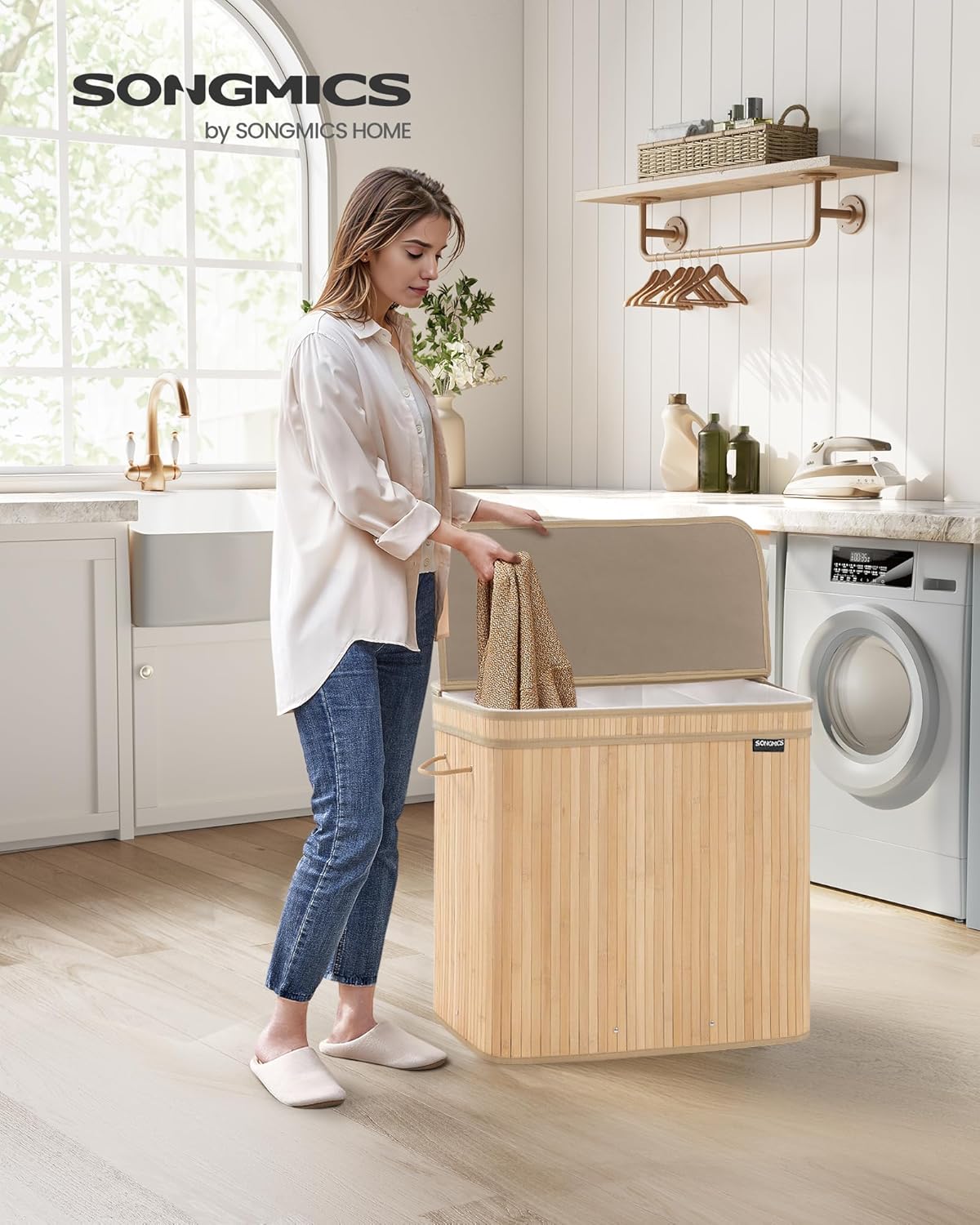 SONGMICS Laundry Hamper with Lid LCB062N01
