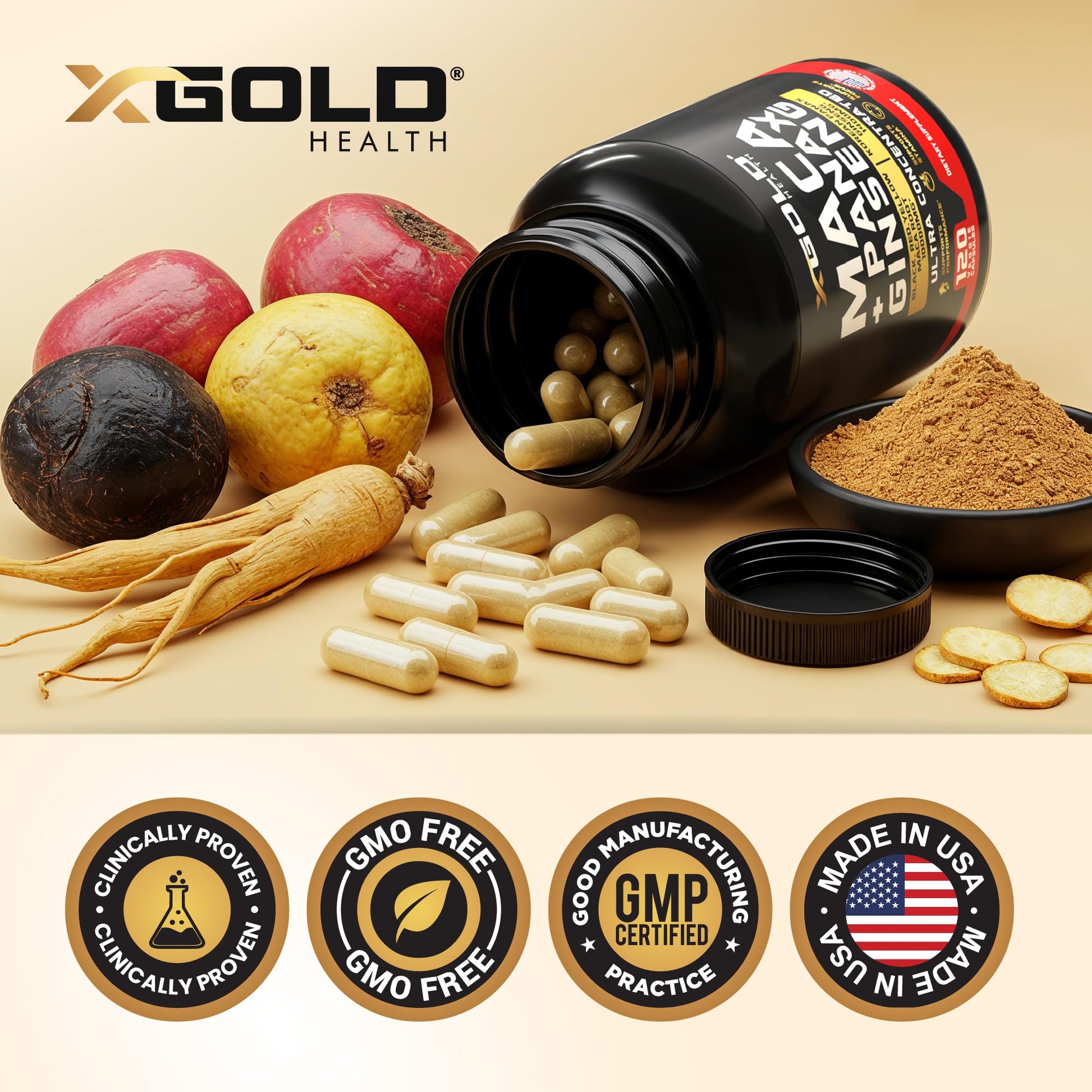 Maca Root Capsules 10,000mg + Korean Panax Ginseng 1,400mg - 20x Concentrated Extract Black + Red + Yellow Maca Root, 10x Concentrated Extract Panax Ginseng Capsules - Ultra Potent & Highly Purified - Medaid International
