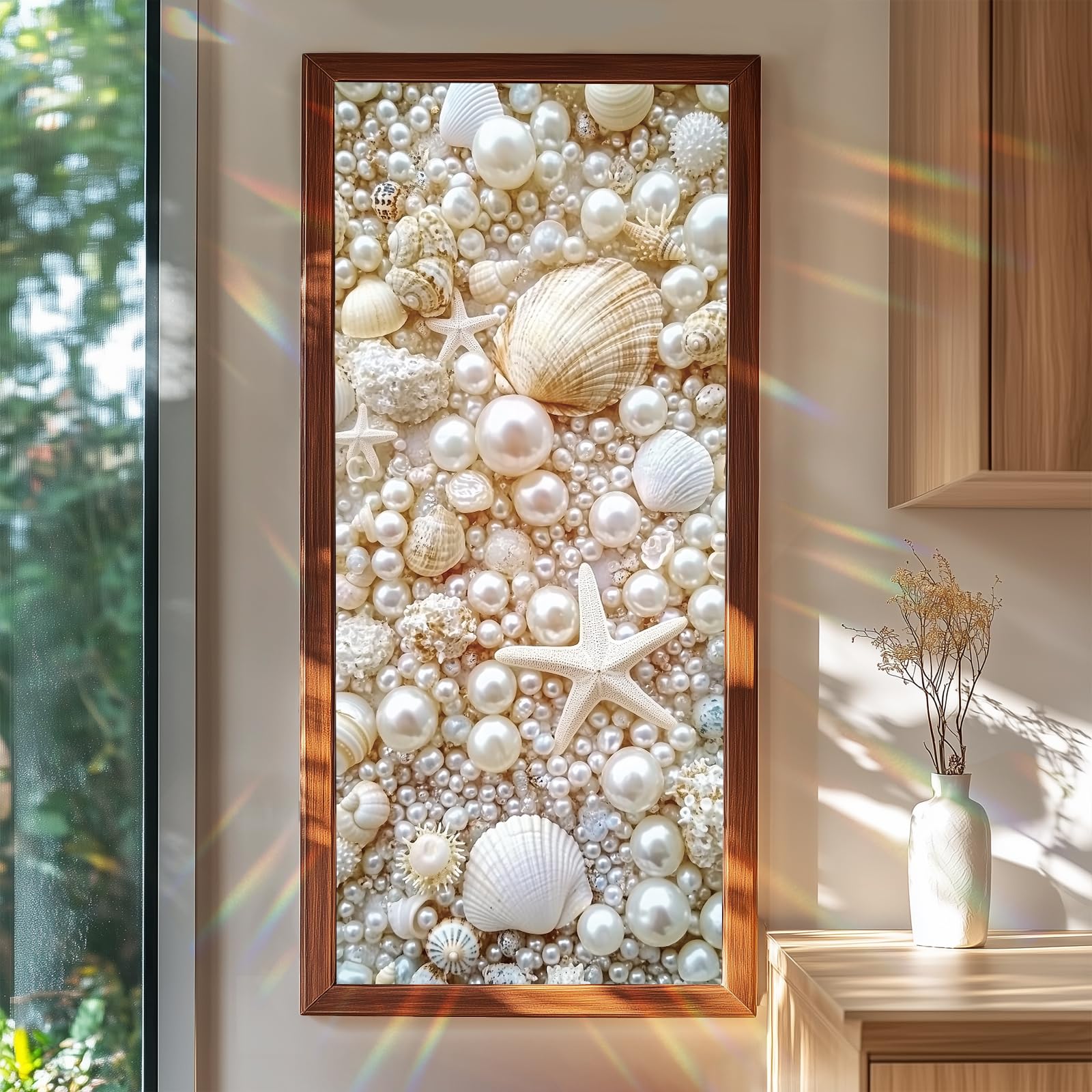 Window Film 17.3 x 39.3 Inch Decorative Seashell Pearl Starfish Privacy Glass Sticker Ocean Theme Self Adhesive Removable Window Covering for Bathroom Kitchen Door Coastal Home Décor - Medaid International
