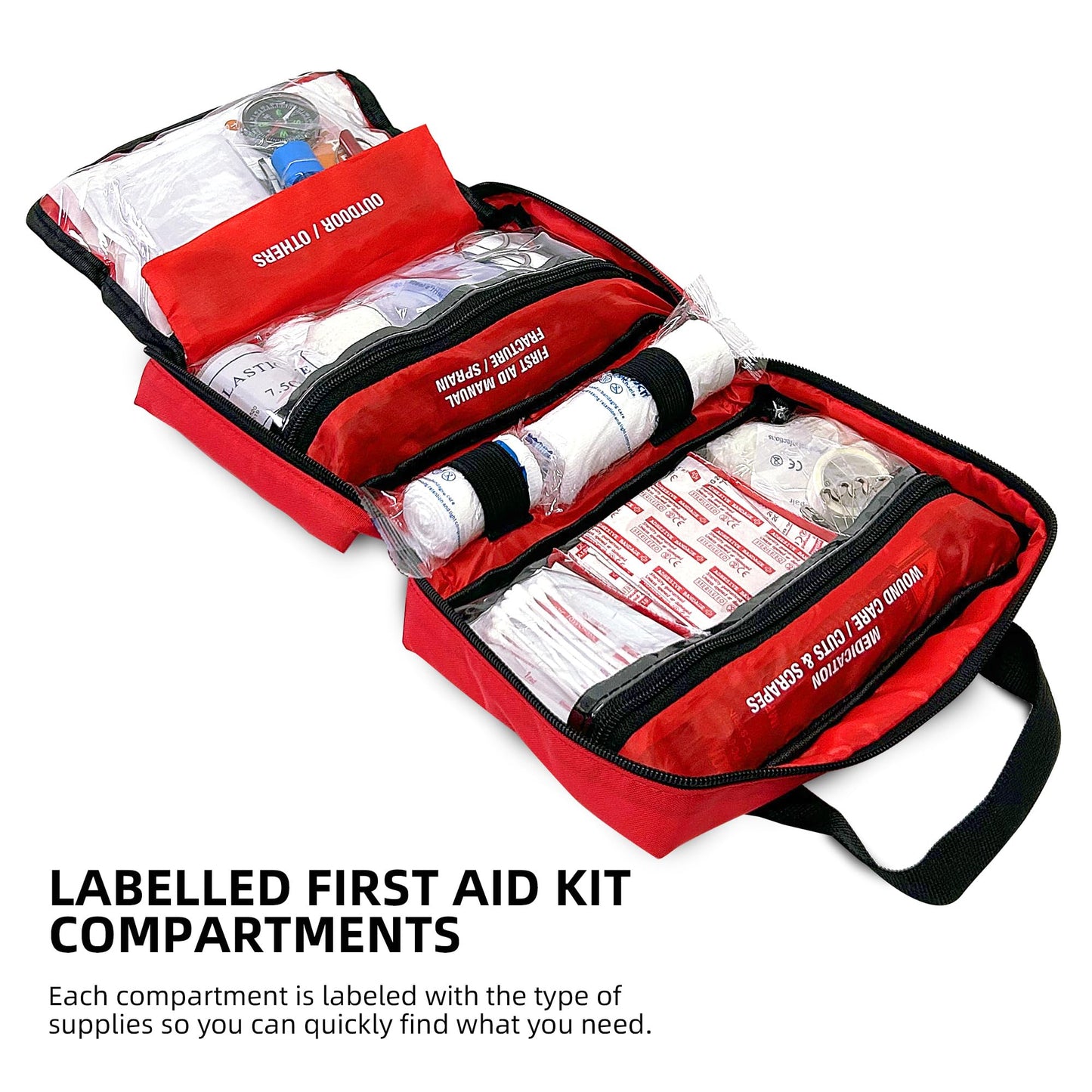 First Aid Kit - Trauma Kit with Essential Emergency Medical Supplies, Waterproof Travel First Aid Kit, Simple and Portable Emergency Kit for Home, Dorm, Outdoor, Car (Bright red)