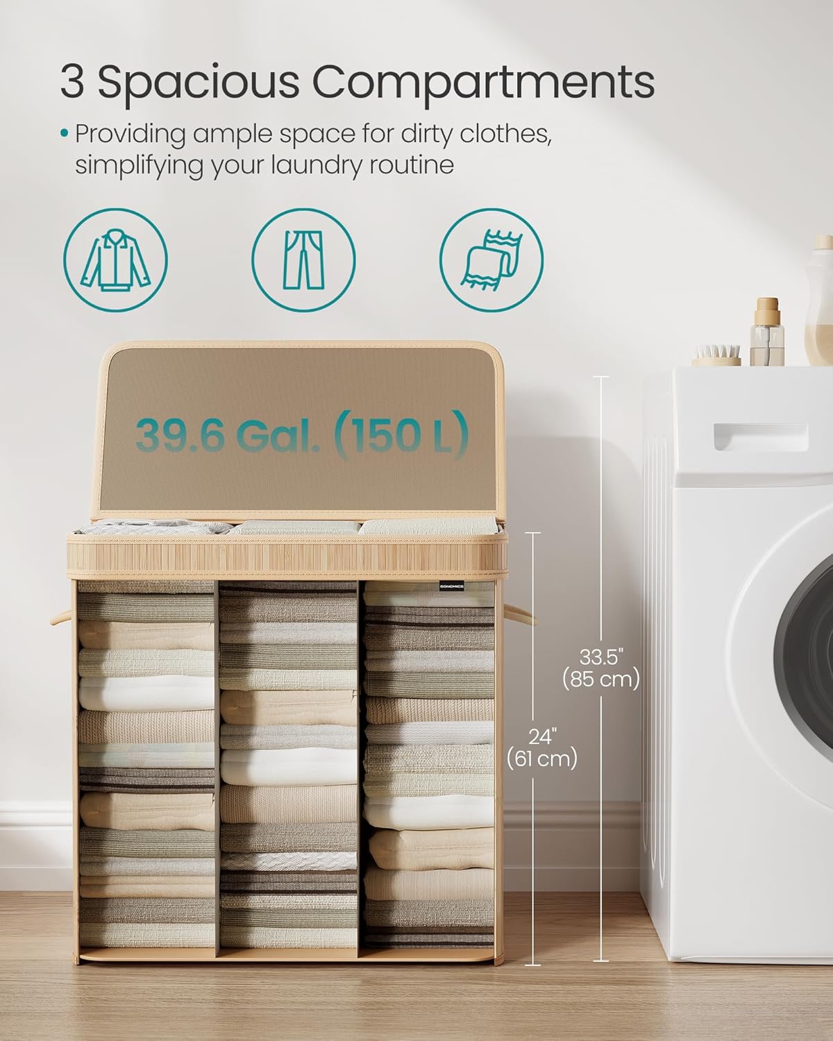 SONGMICS Laundry Hamper with Lid LCB062N01