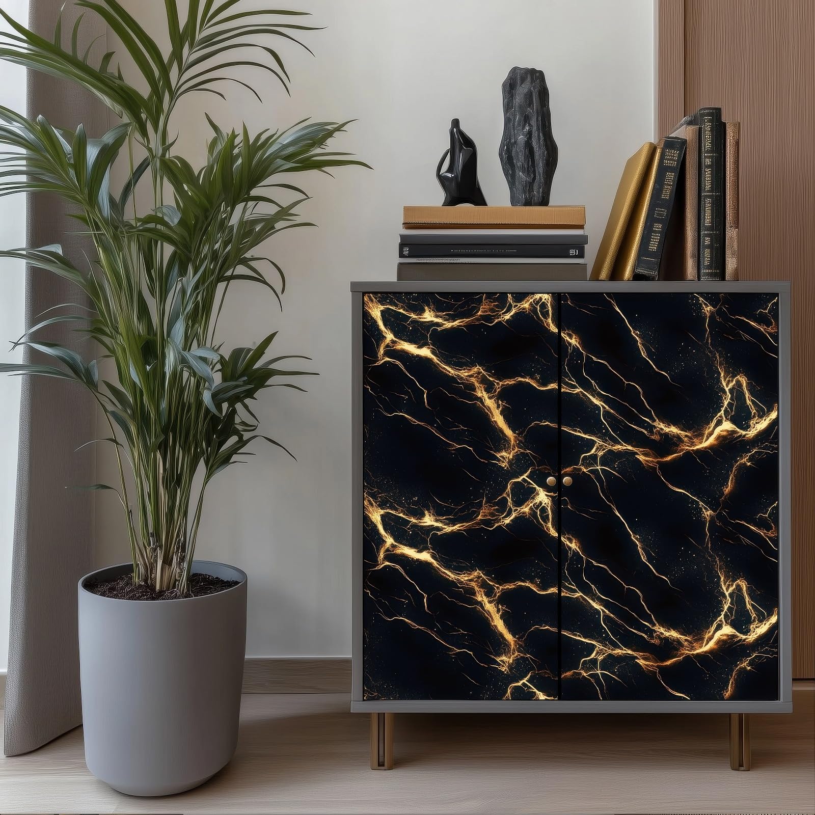 HOMETITUTE Black Gold Marble Wallpaper Marble Contact Paper Vinyl Self-Adhesive Removable Counter Peel and Stick Wall Paper for Refurbishment Wall Countertop Cabinets Furniture 15.7"x39.4" - Medaid International