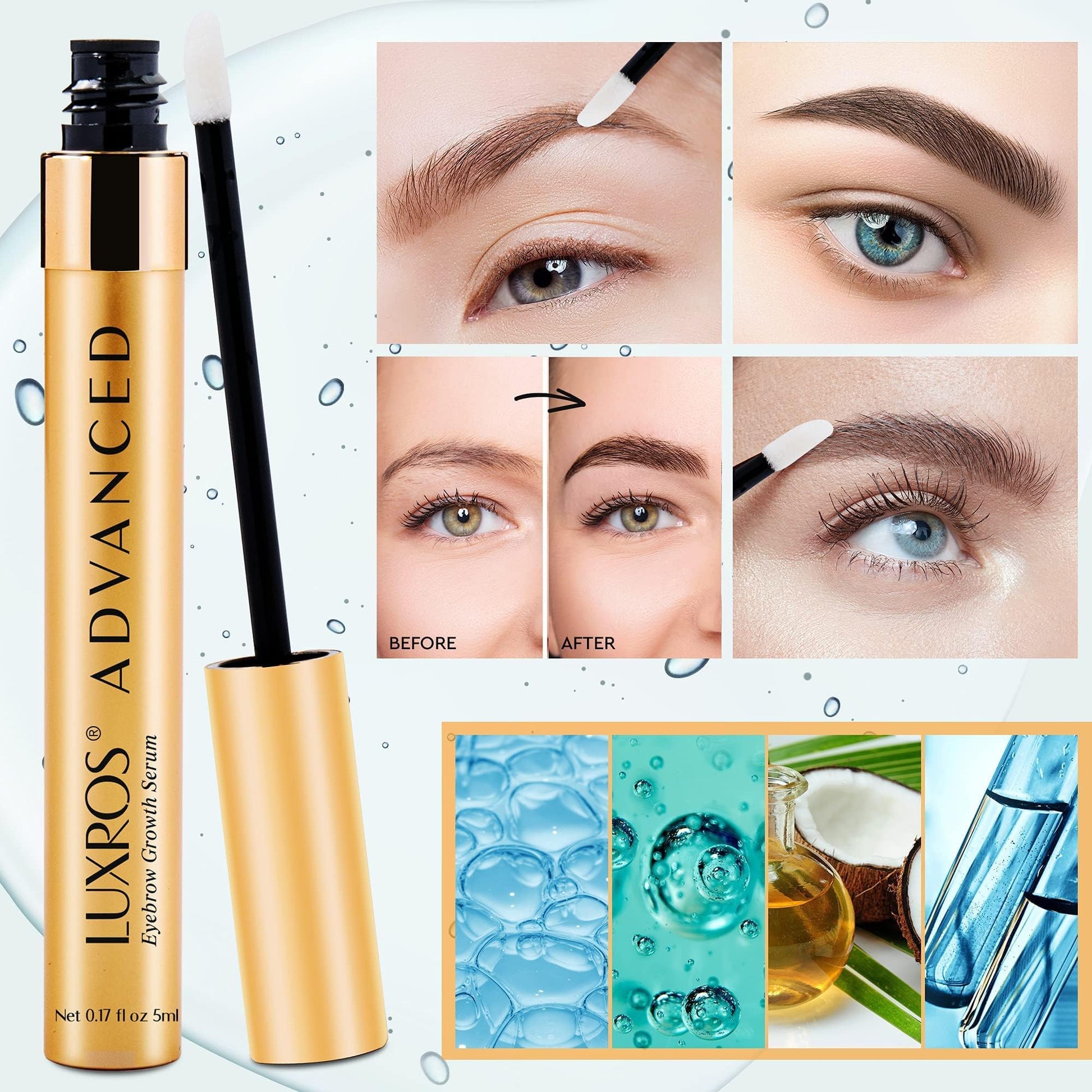 LUXROS Advanced Growth Serum for Full, Thick Eyebrows - USA Made, See Results in 4-8 Weeks (5 ml) - Medaid International