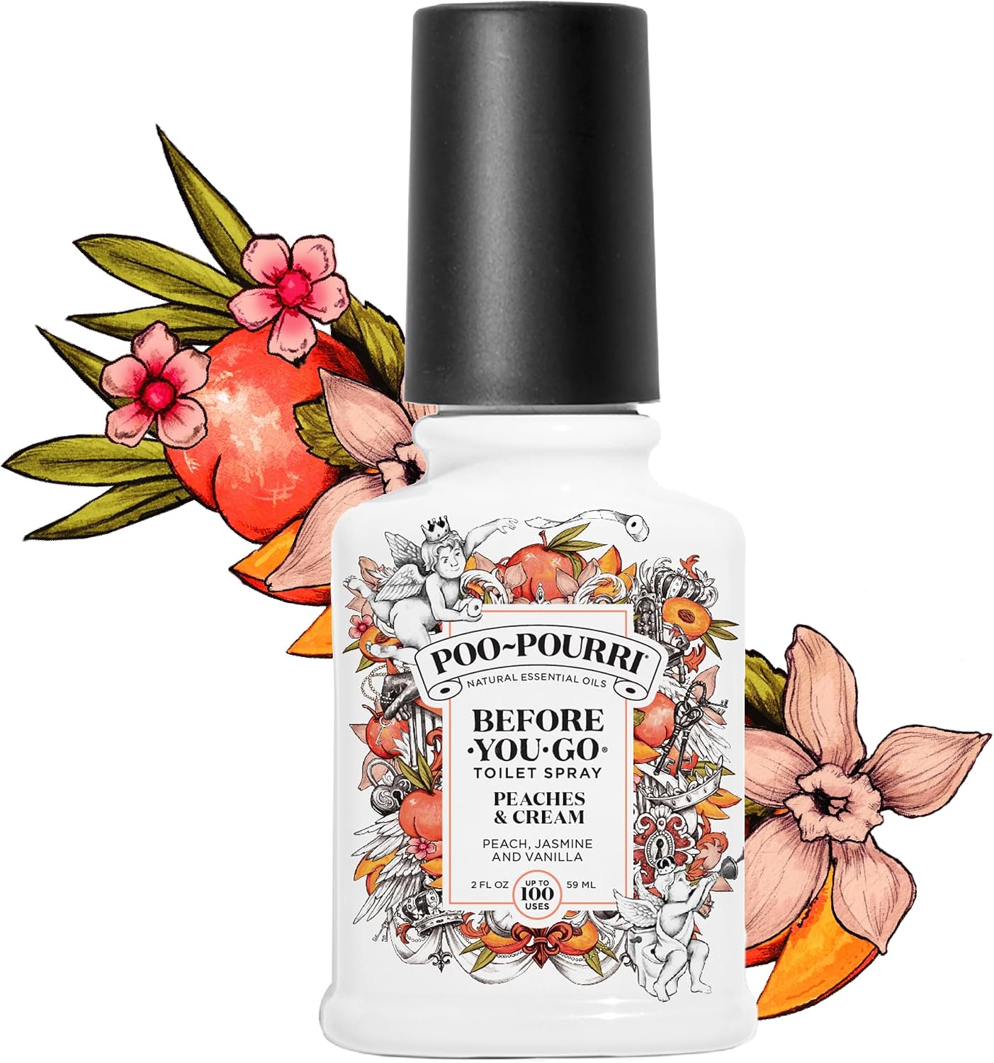 Poo-Pourri Before-You-Go Toilet Spray, Peaches & Cream, 2 Fl Oz - Peach, Jasmine and Vanilla
