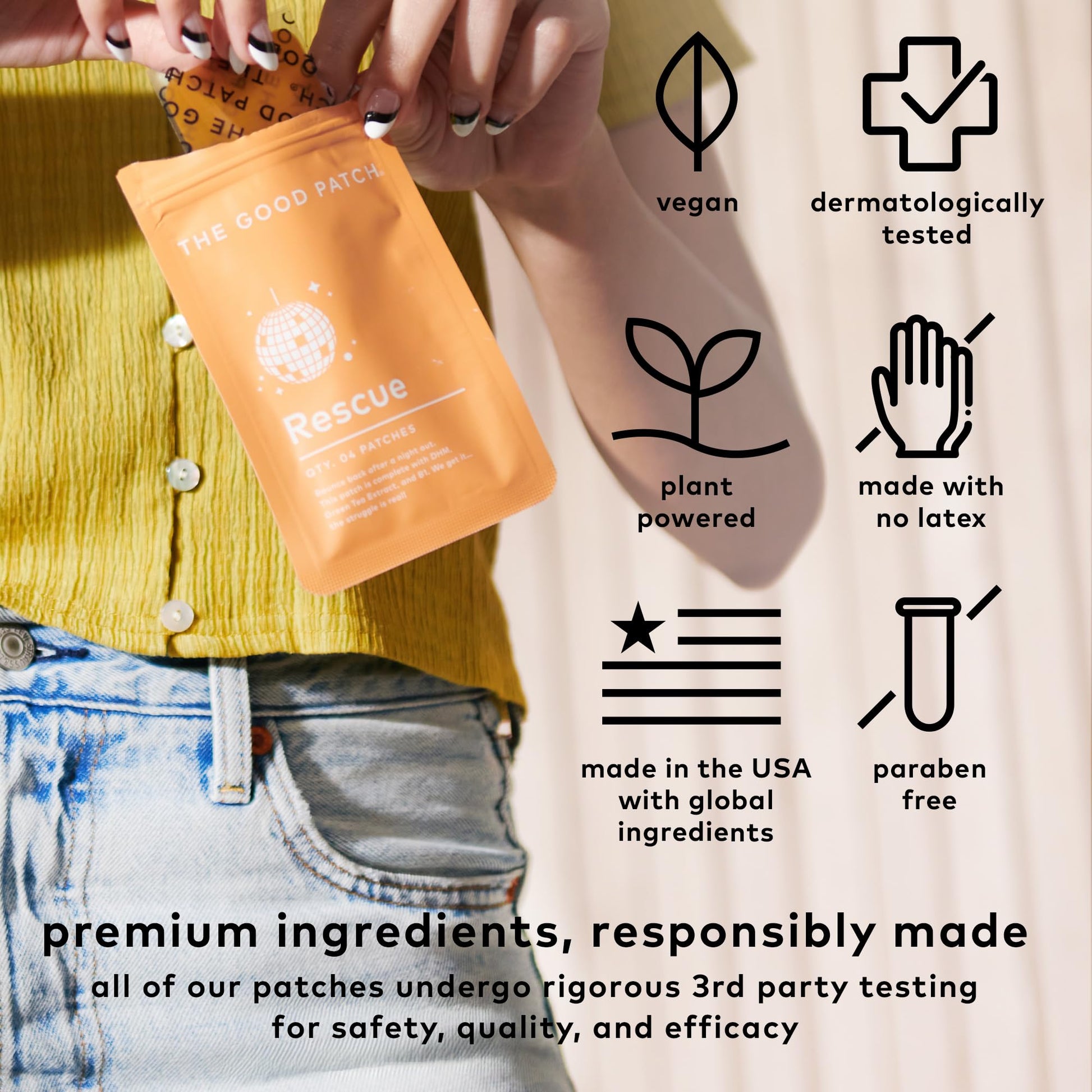The Good Patch Rescue Recovery Patch, Natural Patch with DHM, Vitamin B1, and Green Tea, Plant-Powered Wearable Wellness, Support After a Night Out (8 Total Patches) - Medaid International