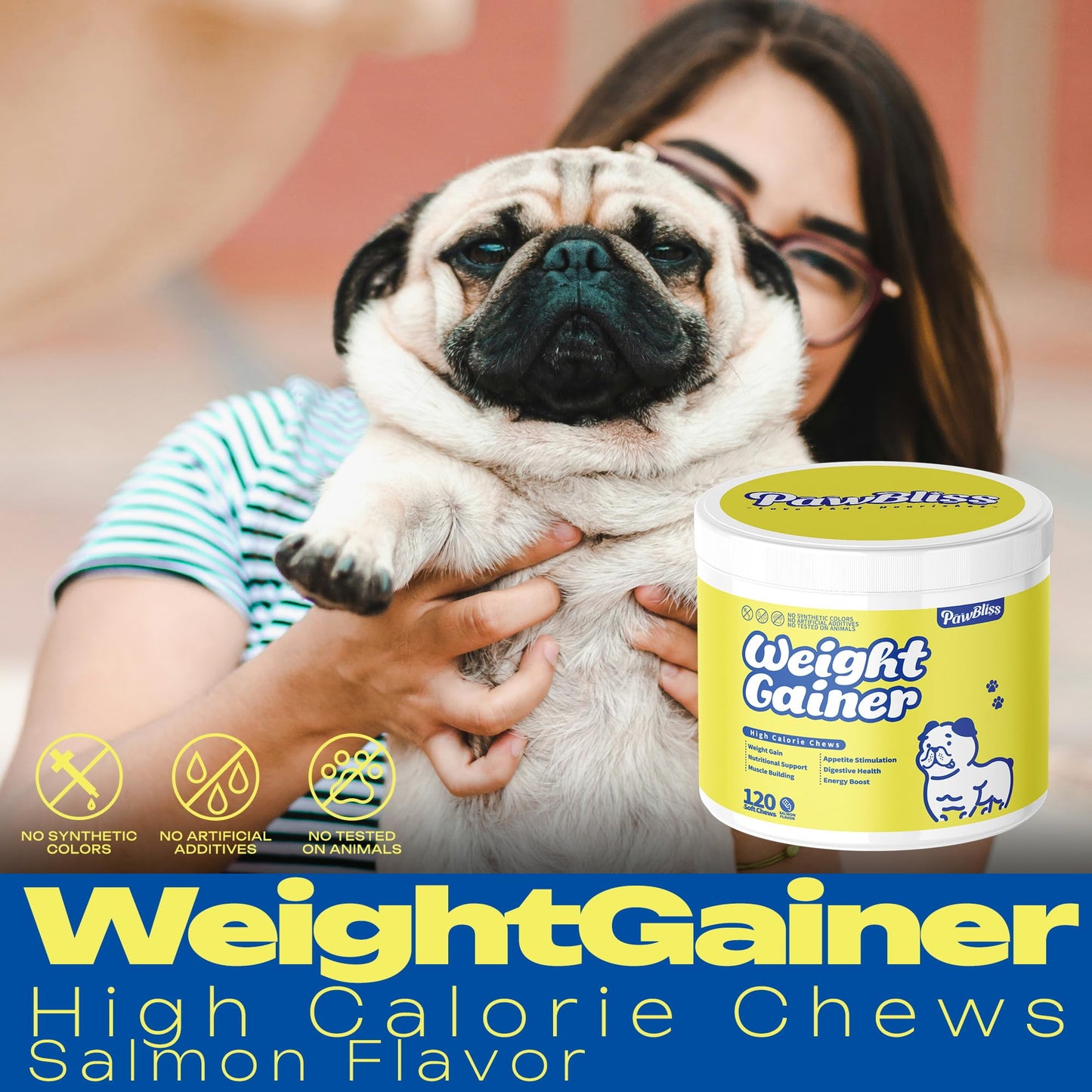 Dog Weight Gainer High Calorie Soft Chews – Muscle Gain Supplement for Dogs – Whey Protein, Omega-3, Amino Acids & Vitamins – Weight Gain Support for Puppies, Adults & Senior Dogs – 120 Soft Chews - Medaid International