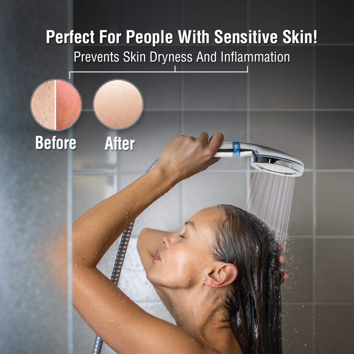 Blu Ionic Shower Filter - Skin & Haircare - Removes Chlorine & Harmful Pollutants - Prevent Hair Loss & Moisturize Your Skin - Handheld - Chrome
