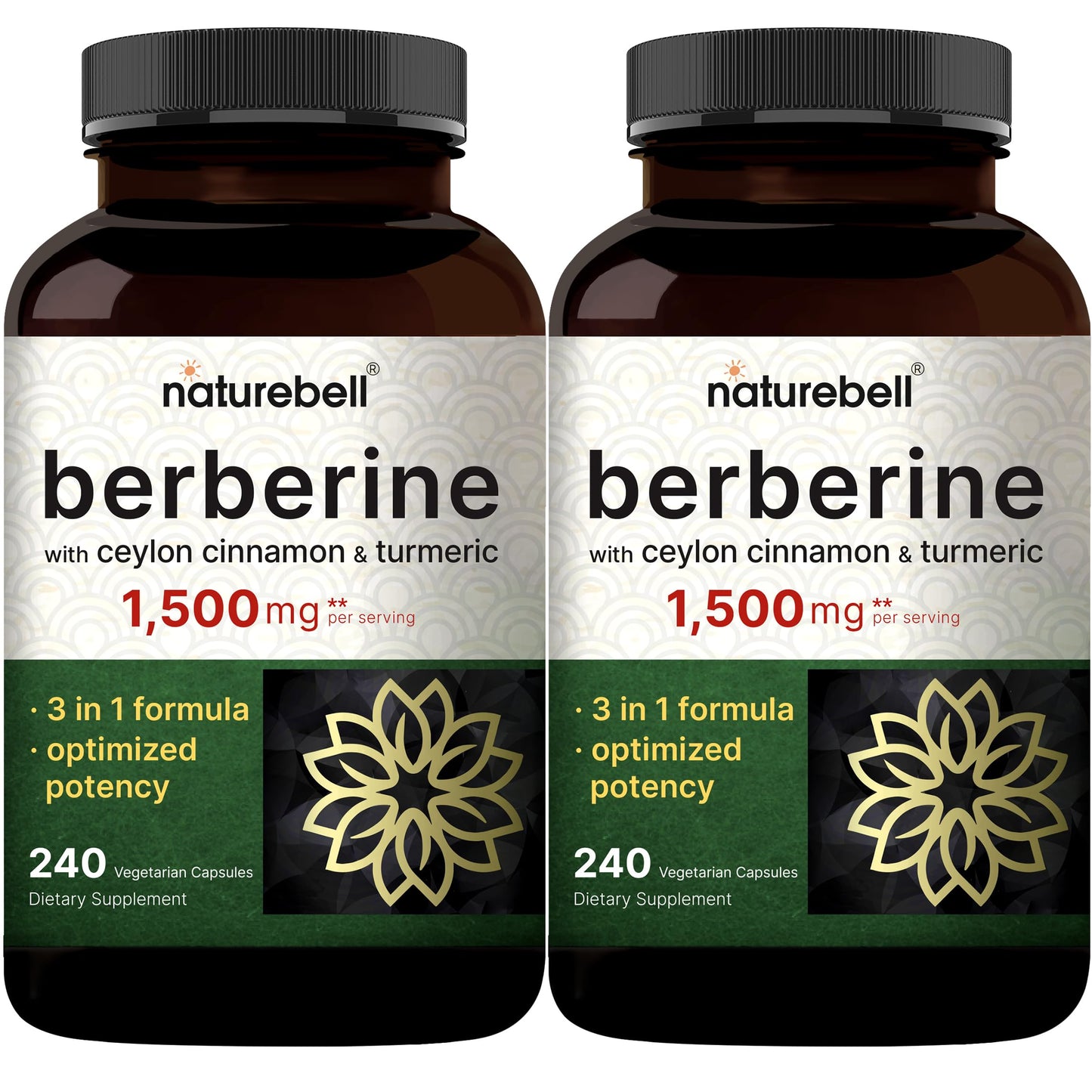 Berberine Supplement 1,500mg with Ceylon Cinnamon & Turmeric Root, 480 Veggie Capsules (2 Pack) | 97% Pure Berberine HCL | Supports Balanced Sugar Levels & Heart Health | Vegan, Non-GMO - Medaid International