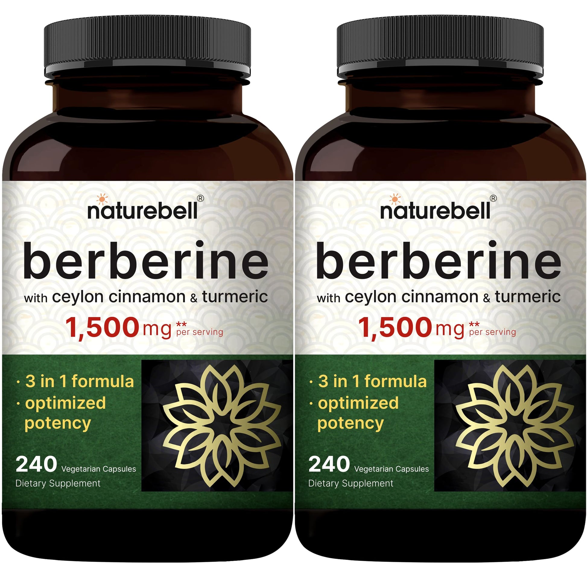 Berberine Supplement 1,500mg with Ceylon Cinnamon & Turmeric Root, 480 Veggie Capsules (2 Pack) | 97% Pure Berberine HCL | Supports Balanced Sugar Levels & Heart Health | Vegan, Non-GMO - Medaid International