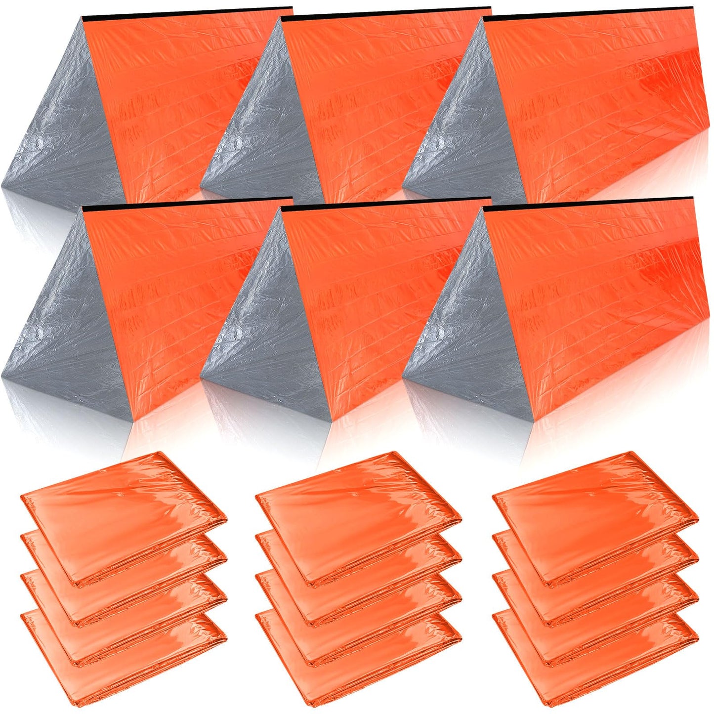Woanger 4/10/20 Pcs Emergency Tent for Homeless Survival Tents Bulk 2 Person Tube Camping Tents 8 ft x 3 ft Shelter Survival Tent Portable Shelter for Hiking Backpacking Camping Outdoor(Orange,20 Pcs)