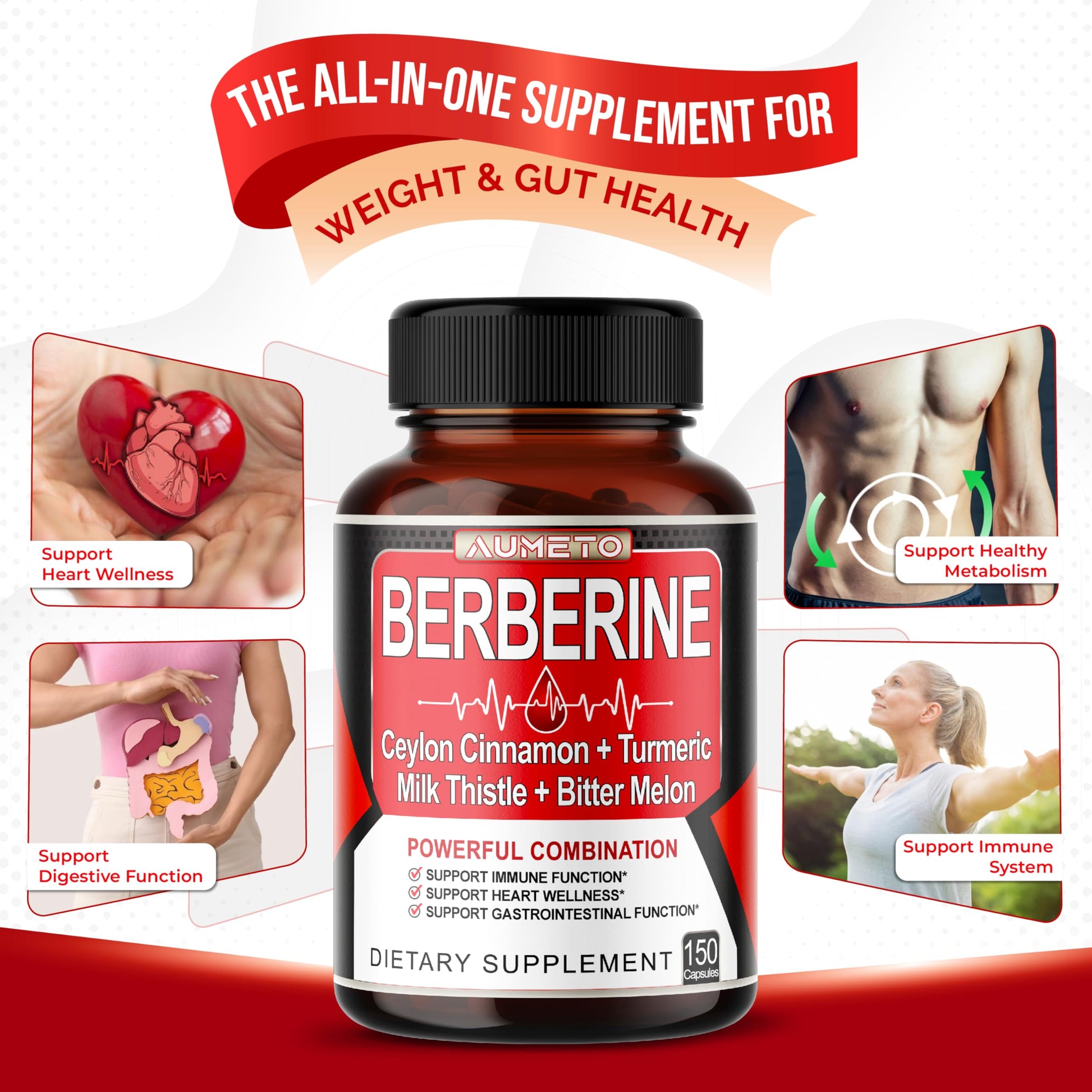 Berberine Supplement - Enhanced with Ceylon Cinnamon, Turmeric, Milk Thistle, Bitter Melon for Digestion, Immunity & Weight Managament (150 Count (Pack of 1)) - Medaid International