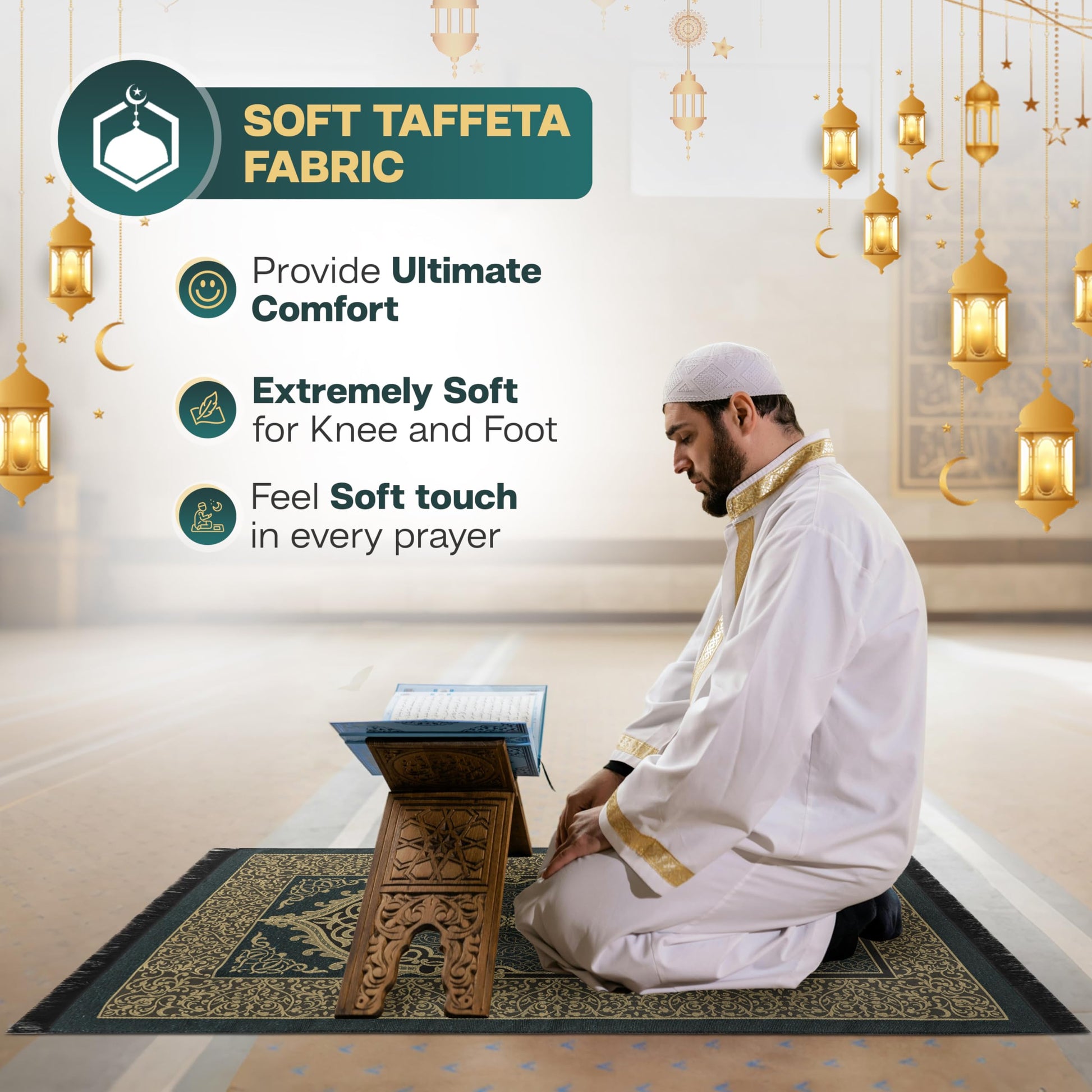 SUMELA Muslim Prayer Rug with Islam Prayer Beads - Travel Prayer Mat, Islamic Gifts for Women, Portable Prayer Matt Islam, Islamic Prayer Rug Islam Men Women, Praying Mat for Muslim Gifts, Green - Medaid International