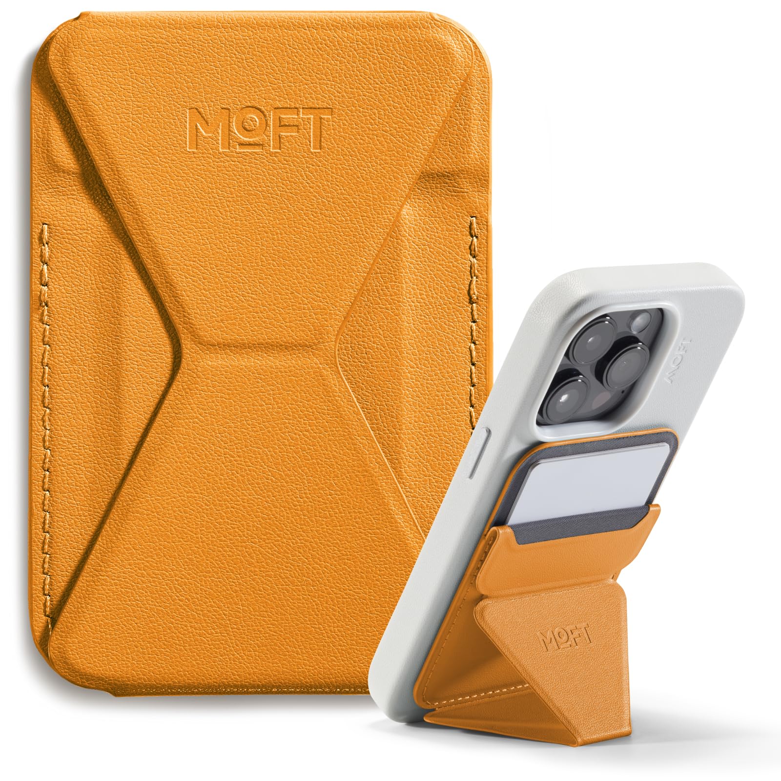 MOFT Magnetic Wallet Stand Compatible with iPhone 17/16/15/14/13/12 Series, Angle Adjustment & Magsafe Compatible MOVAS Phone Stand,Orange - Medaid International