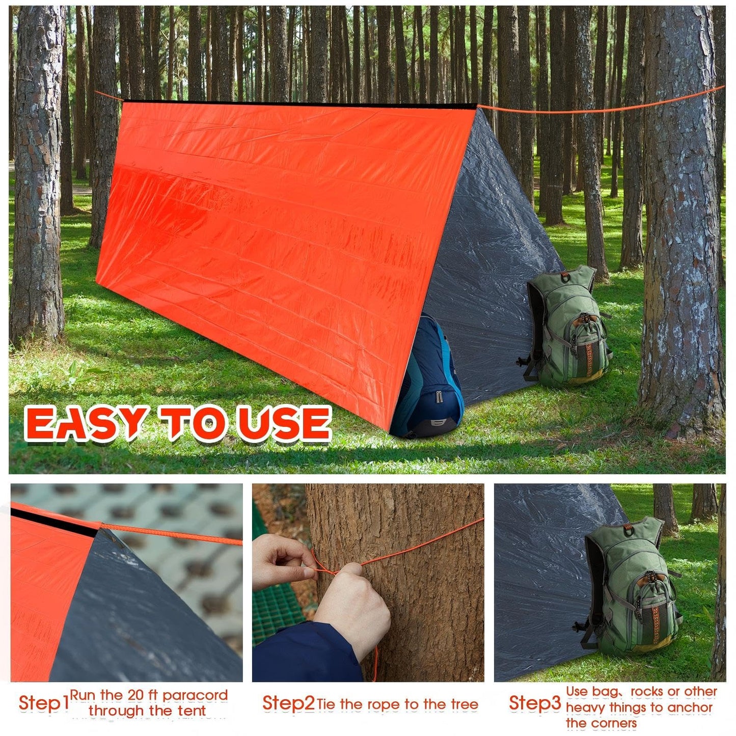 Woanger 4/10/20 Pcs Emergency Tent for Homeless Survival Tents Bulk 2 Person Tube Camping Tents 8 ft x 3 ft Shelter Survival Tent Portable Shelter for Hiking Backpacking Camping Outdoor(Orange,20 Pcs)