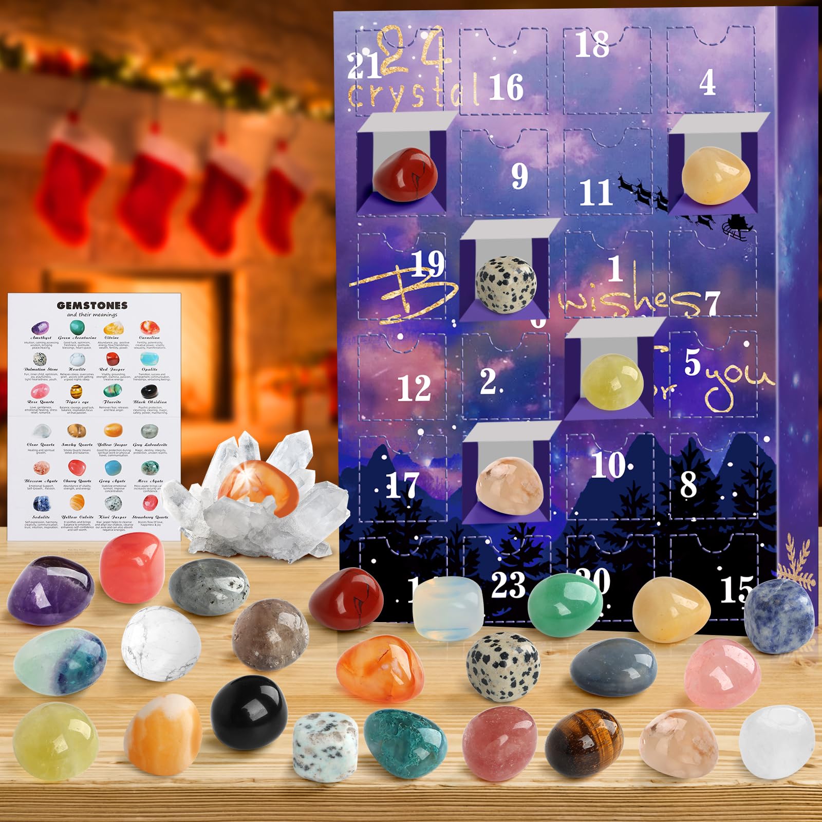 Advent Calendar 2024 Rocks, 24 Days Natural Stone Minerals Crystal Advent Calendar Countdown, Surprises, Natural Gems, Best Gift for Boys (#1) - Medaid International
