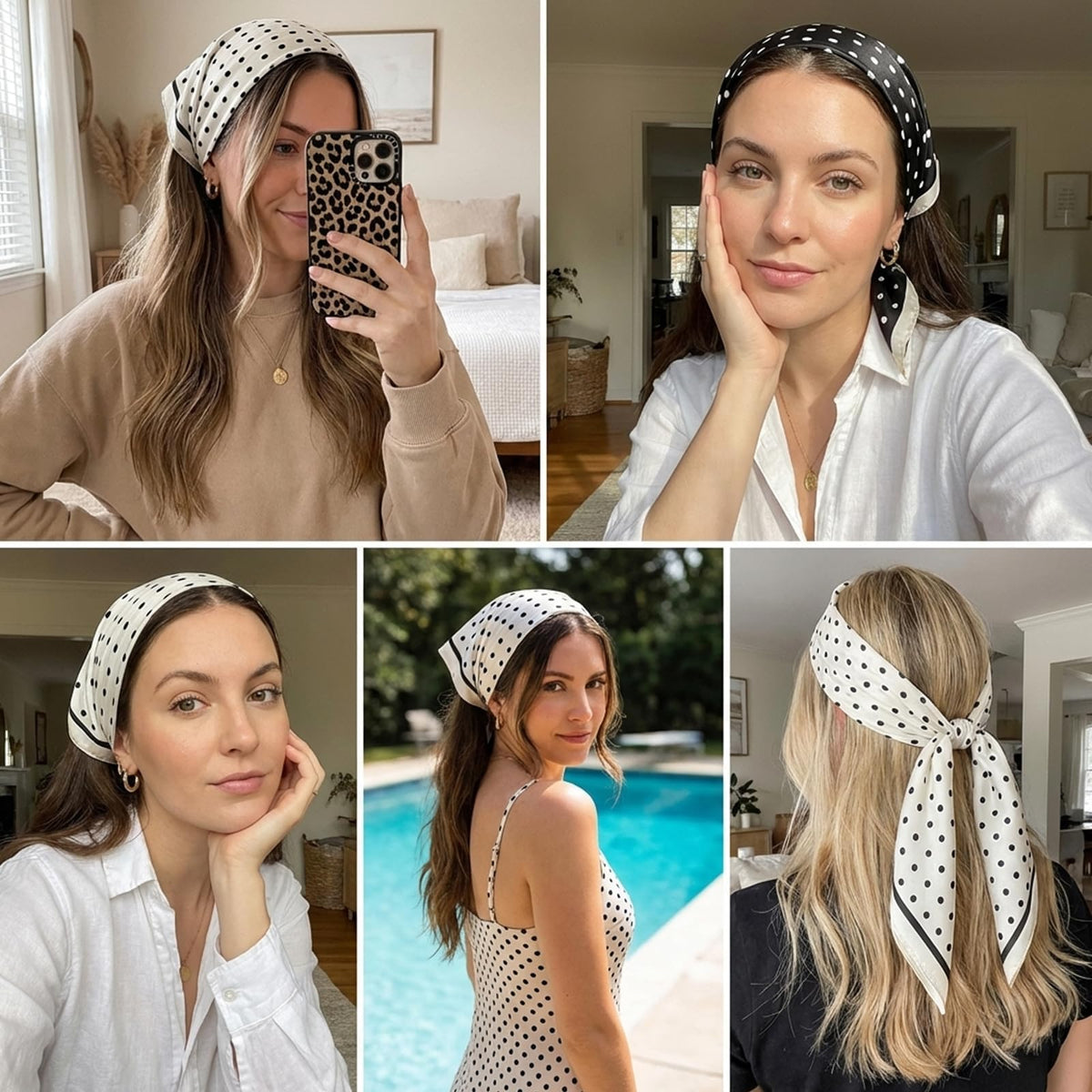 TERRIFI Polka Dot Print Head Scarf for Women, 3 Pcs Satin Square Scarf, Multipurpose Fashion Accessory, Silk Feel Scarves for Hair Wrapping, Neck Scarf, Shawl Wrap & Fashion Styling, 27"
