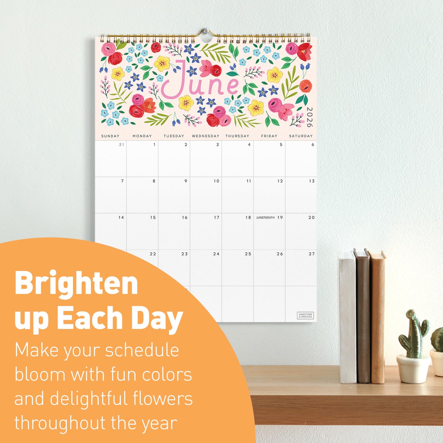 S&O Five Color Floral Wall Calendar from July 2025-Dec 2026 - Tear-Off Monthly Calendar - 18 Month Academic Wall Planner - Hanging Organizer to Track Anniversaries & Appointments - 13.5"x10.5”in - Medaid International