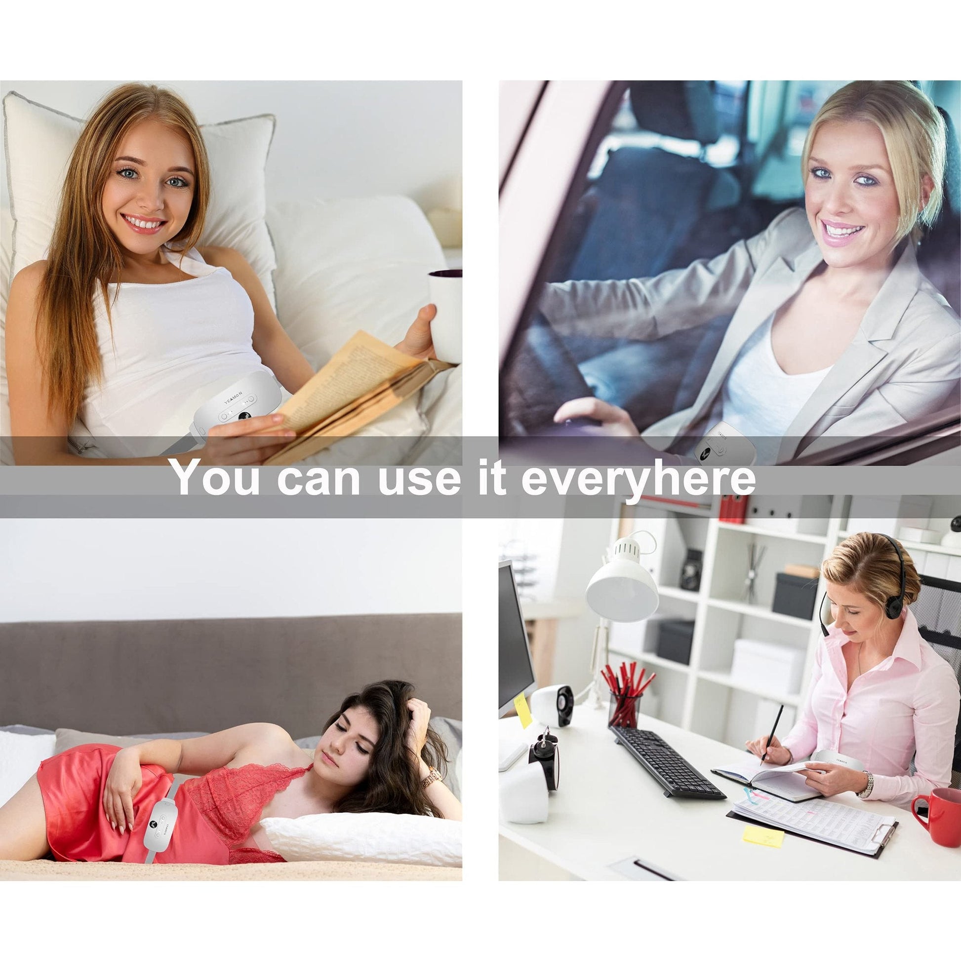 Portable Cordless Heating Pad for Cramps, Electric Waist Belt Device, Fast with 3 Heat Levels and Massage Modes, Back or Belly Women Girl - Medaid International