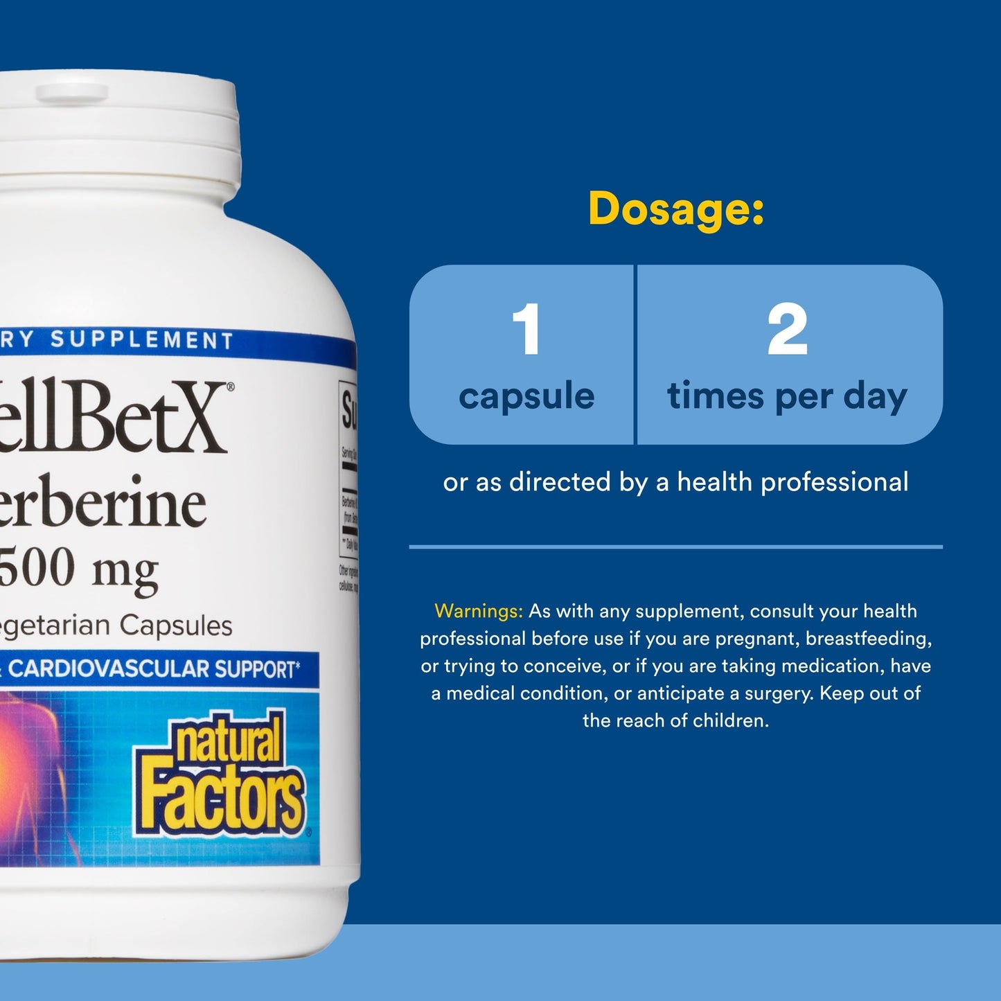 Natural Factors WellBetX Berberine - Daily Supplement Supports Metabolic Health - Formula Supports Healthy Heart - Gluten-Free & Vegan - 120 Vegetarian Capsules (120 Servings) - Medaid International