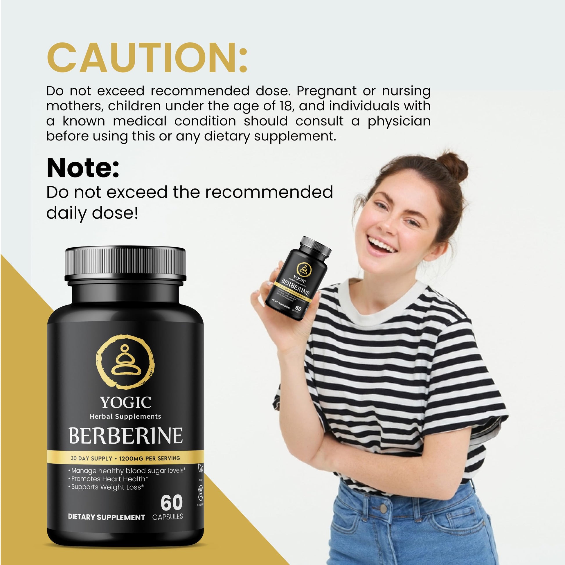Yogic Berberine Supplement - Berberine 1200mg Per Serving - Berberine HCI - 60 Capsules - Medaid International