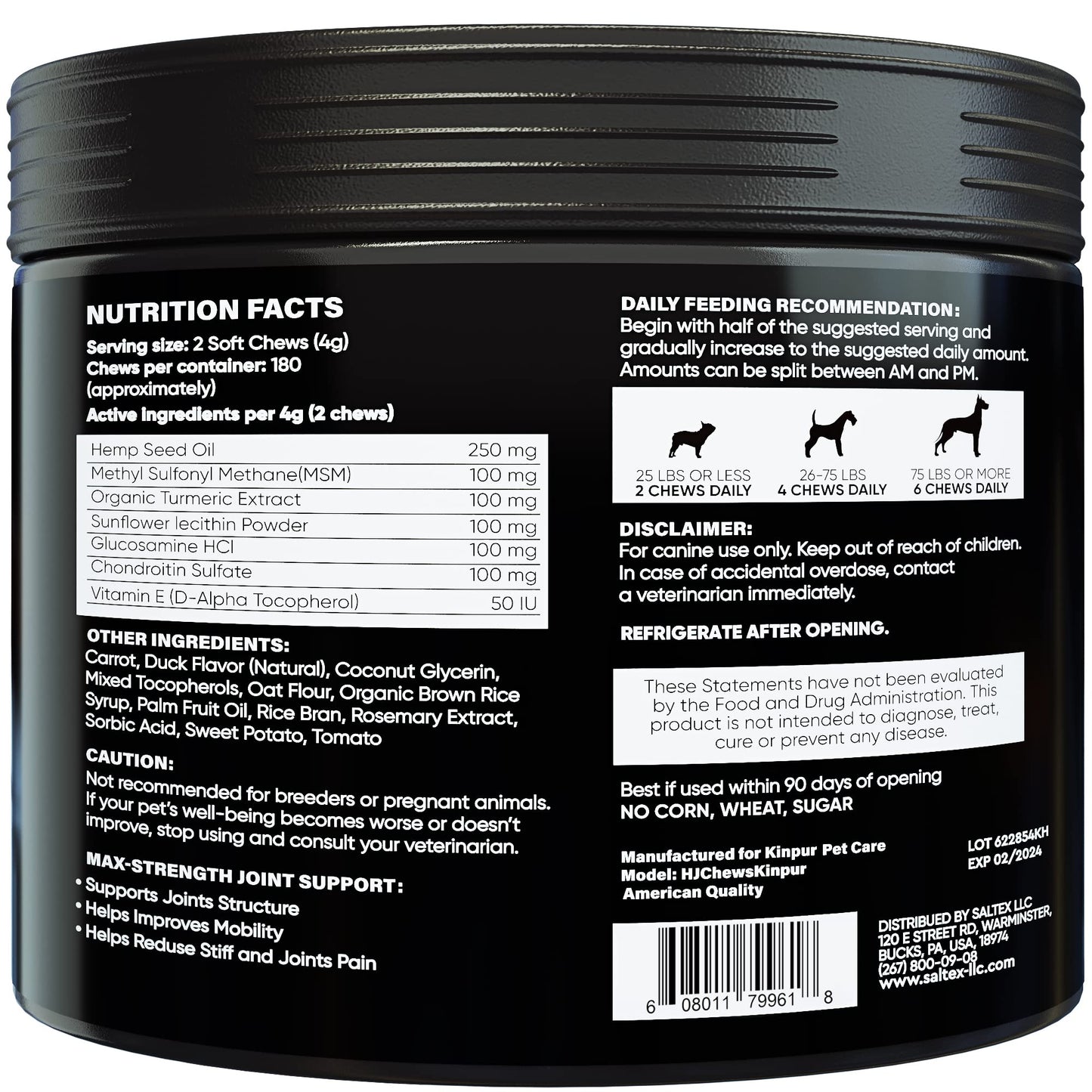 Hemp Joint Supplement for Dogs - Dog Joint Supplement with Glucosamine, Chondroitin, MSM - Supports Hip and Joint Heath, Better Mobility, Skin and Coat - for All Breeds and Ages - 180 Dog Chews, Duck