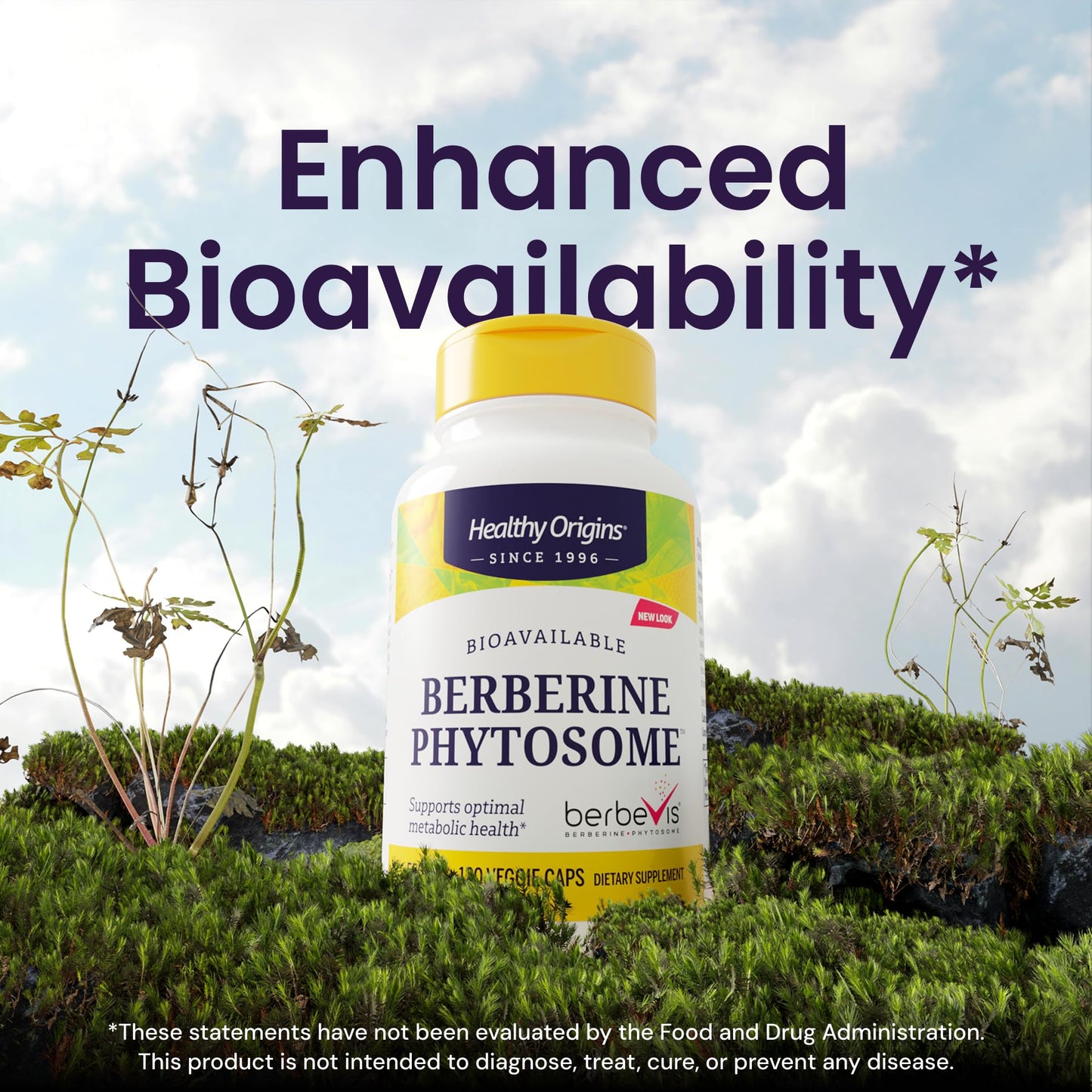 Healthy Origins Berberine Phytosome 550 mg (Berbevis), Berberine Supplement for Metabolic Support, Non-GMO, Vegan, 120 Veggie Caps - Medaid International